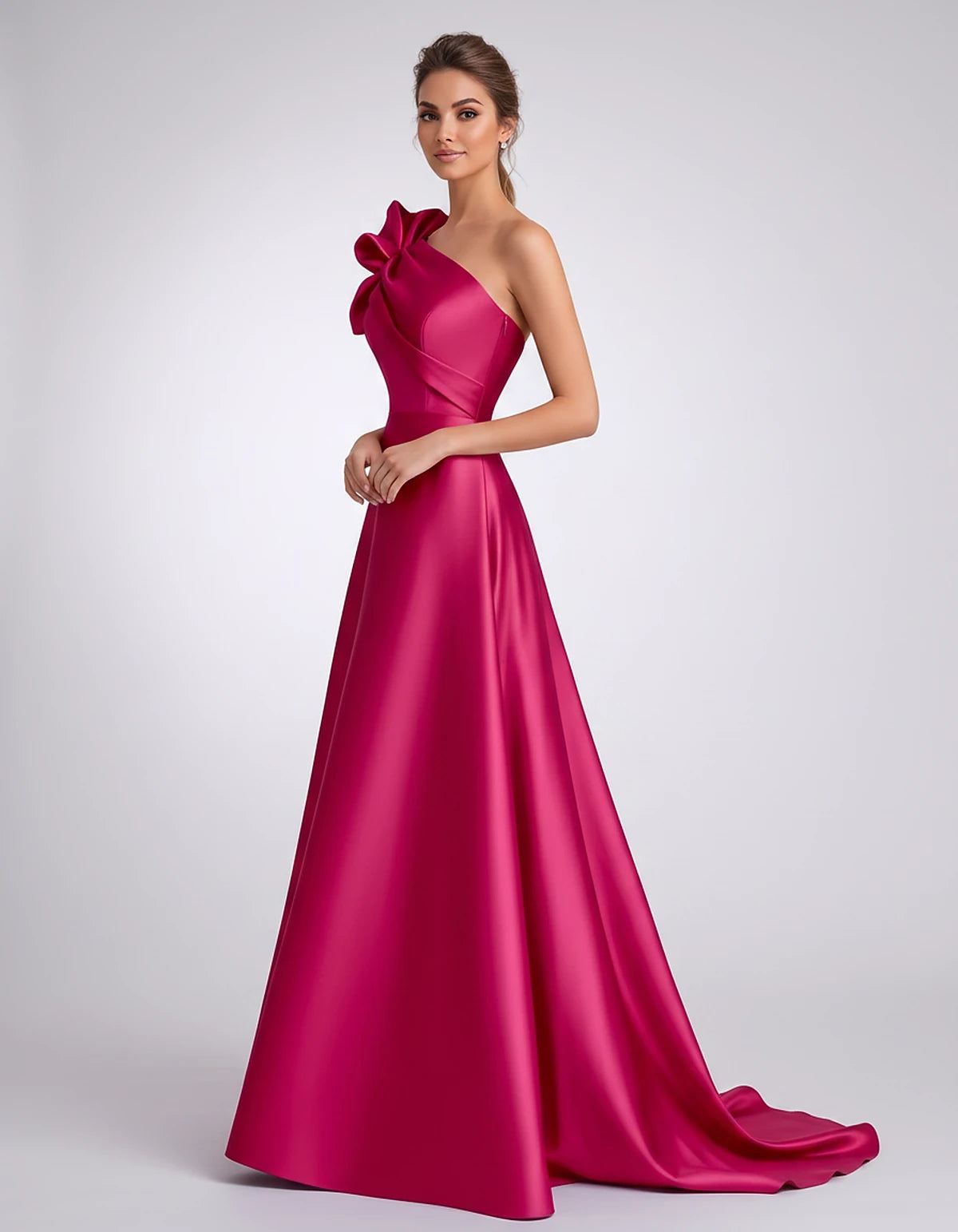 Satin One-Shoulder Sleeveless A-Line Maxi Dress for Party, Cocktail, Evening, Wedding Guest, Formal Events & Summer Occasions
