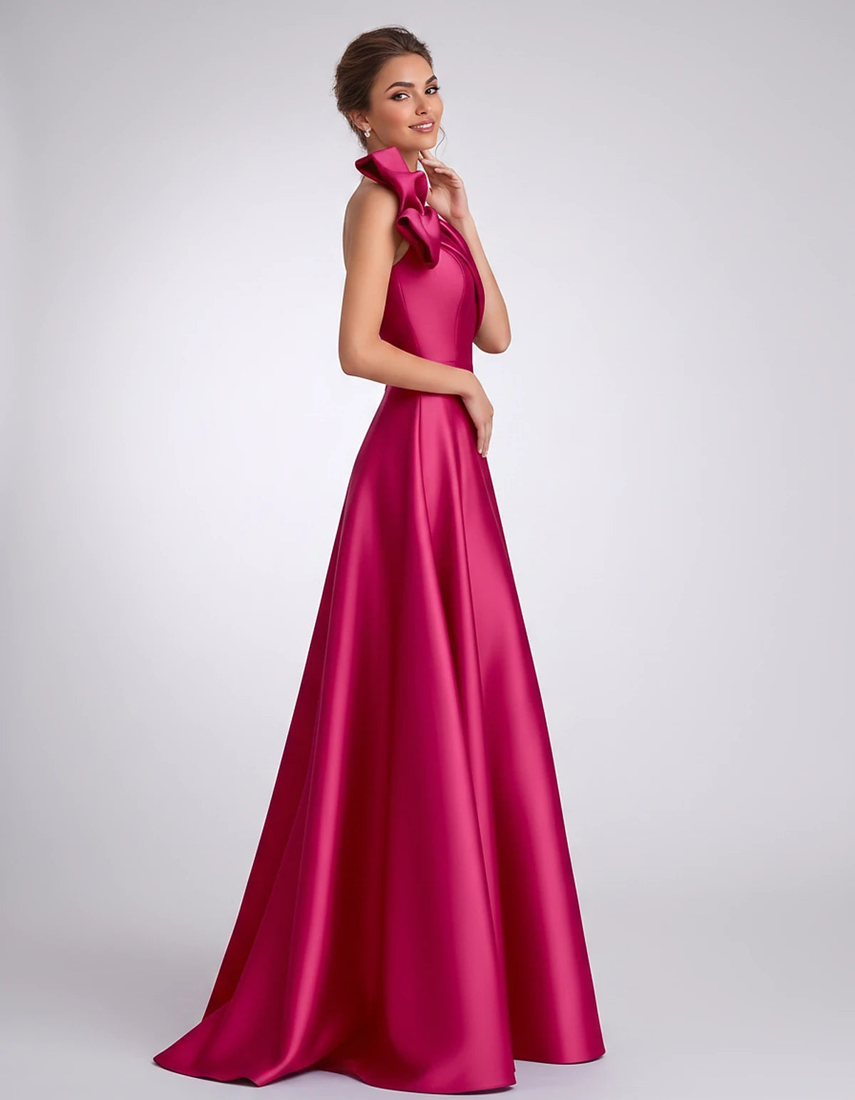 Satin One-Shoulder Sleeveless A-Line Maxi Dress for Party, Cocktail, Evening, Wedding Guest, Formal Events & Summer Occasions