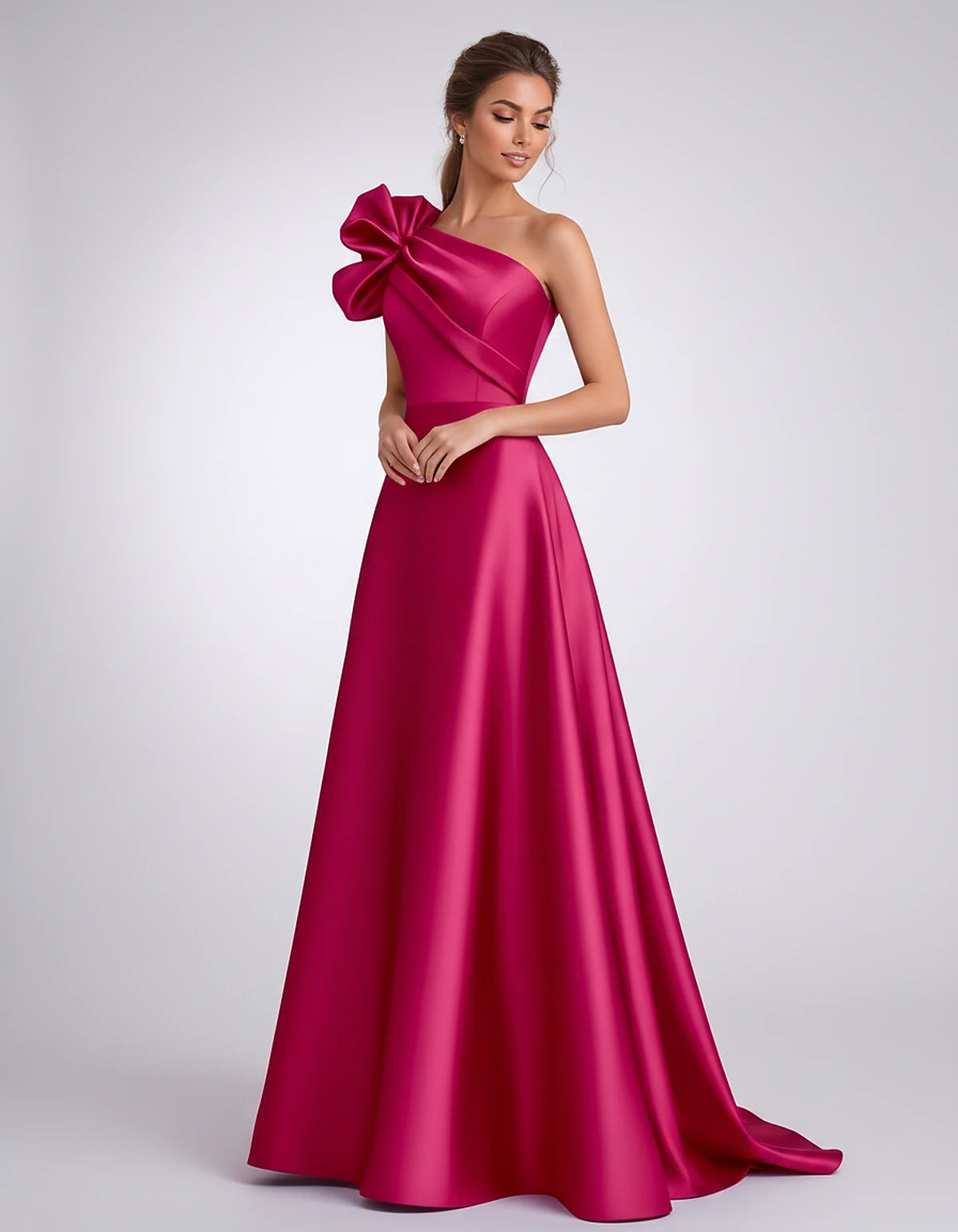 Satin One-Shoulder Sleeveless A-Line Maxi Dress for Party, Cocktail, Evening, Wedding Guest, Formal Events & Summer Occasions