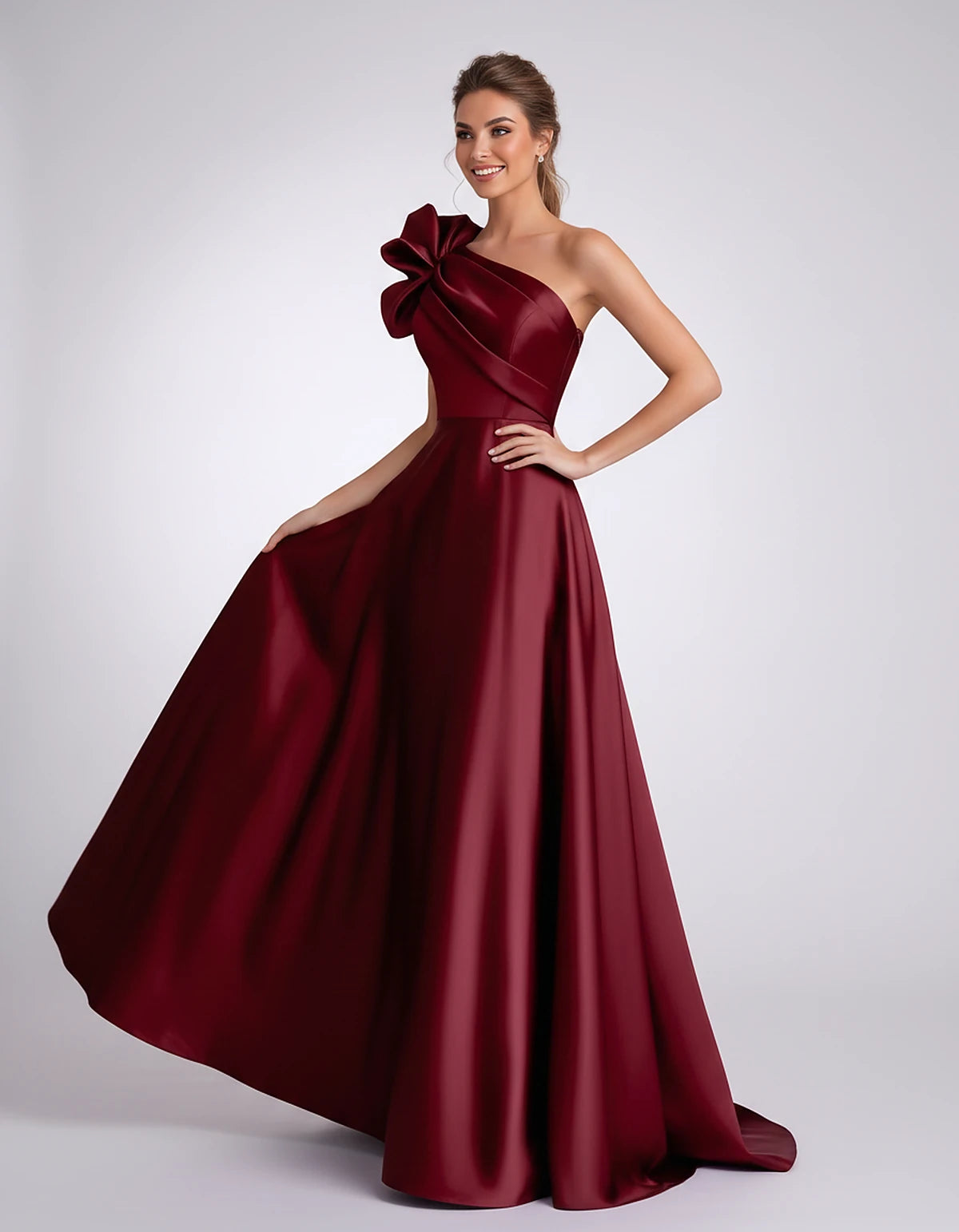 Satin One-Shoulder Sleeveless A-Line Maxi Dress for Party, Cocktail, Evening, Wedding Guest, Formal Events & Summer Occasions