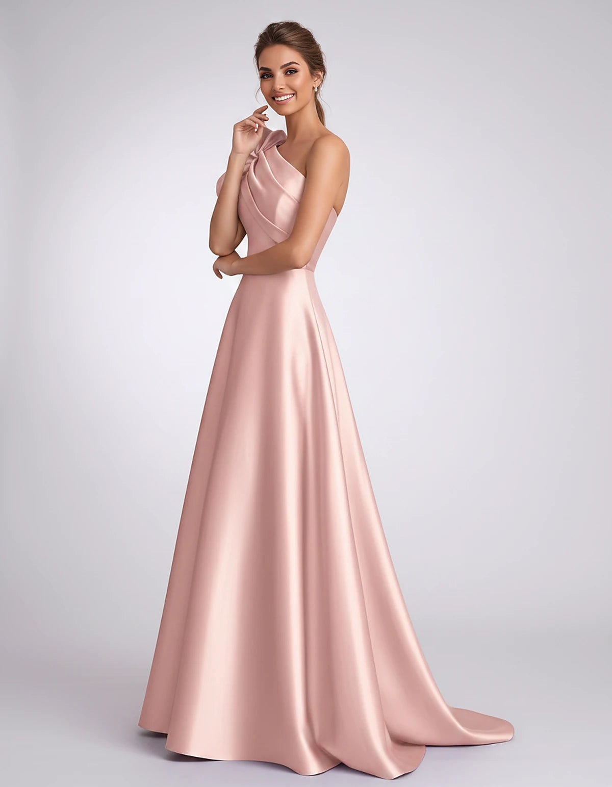 Satin One-Shoulder Sleeveless A-Line Maxi Dress for Party, Cocktail, Evening, Wedding Guest, Formal Events & Summer Occasions
