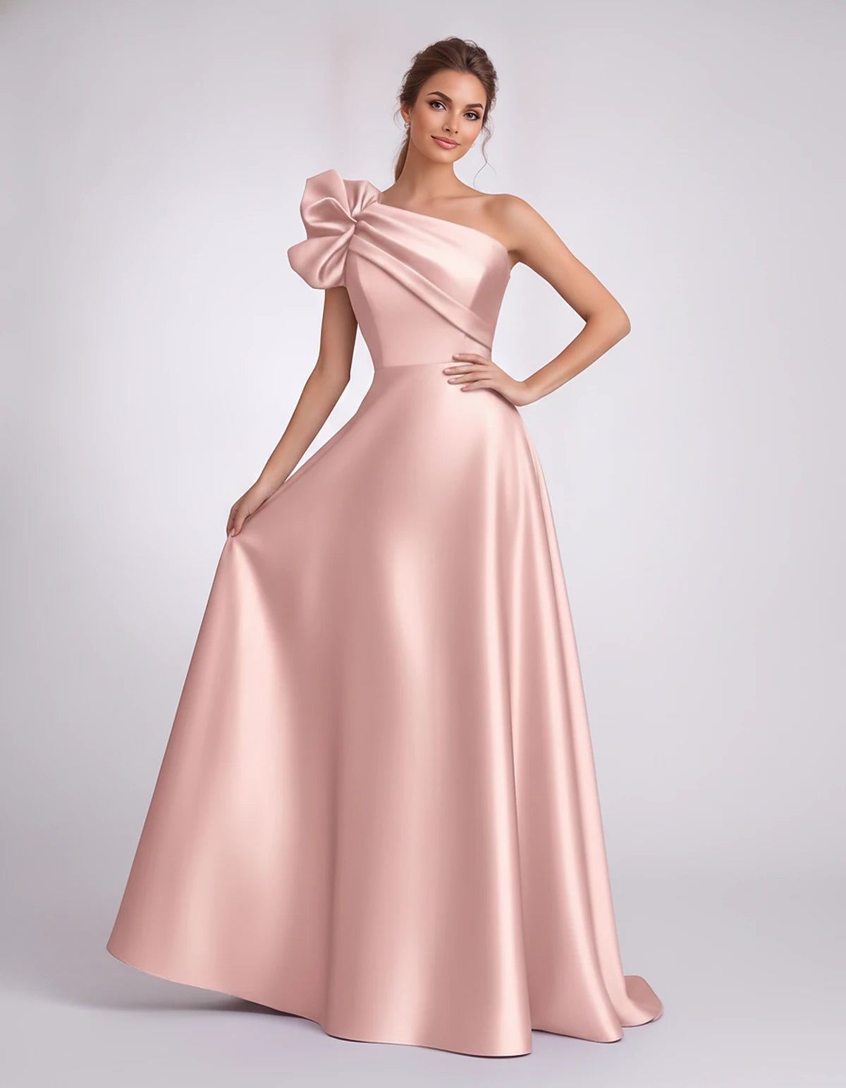 Satin One-Shoulder Sleeveless A-Line Maxi Dress for Party, Cocktail, Evening, Wedding Guest, Formal Events & Summer Occasions