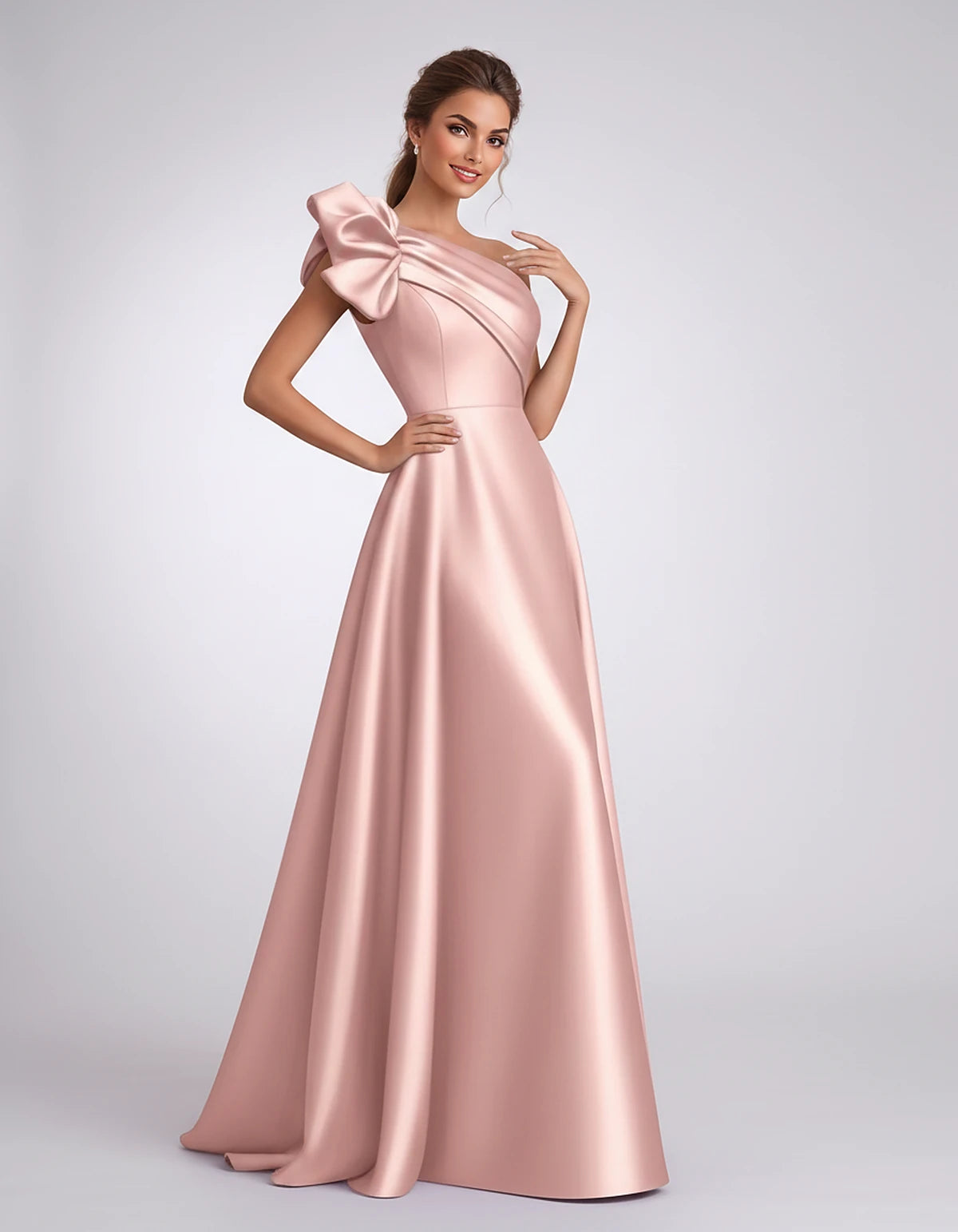 Satin One-Shoulder Sleeveless A-Line Maxi Dress for Party, Cocktail, Evening, Wedding Guest, Formal Events & Summer Occasions