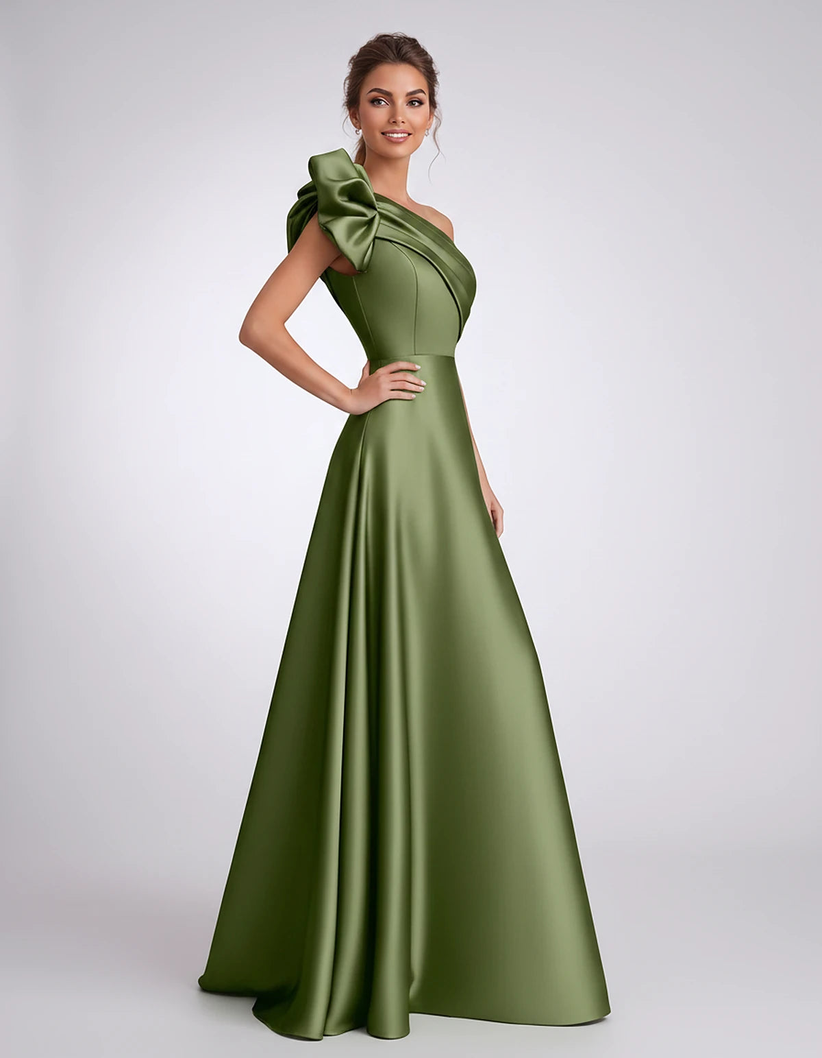 Satin One-Shoulder Sleeveless A-Line Maxi Dress for Party, Cocktail, Evening, Wedding Guest, Formal Events & Summer Occasions