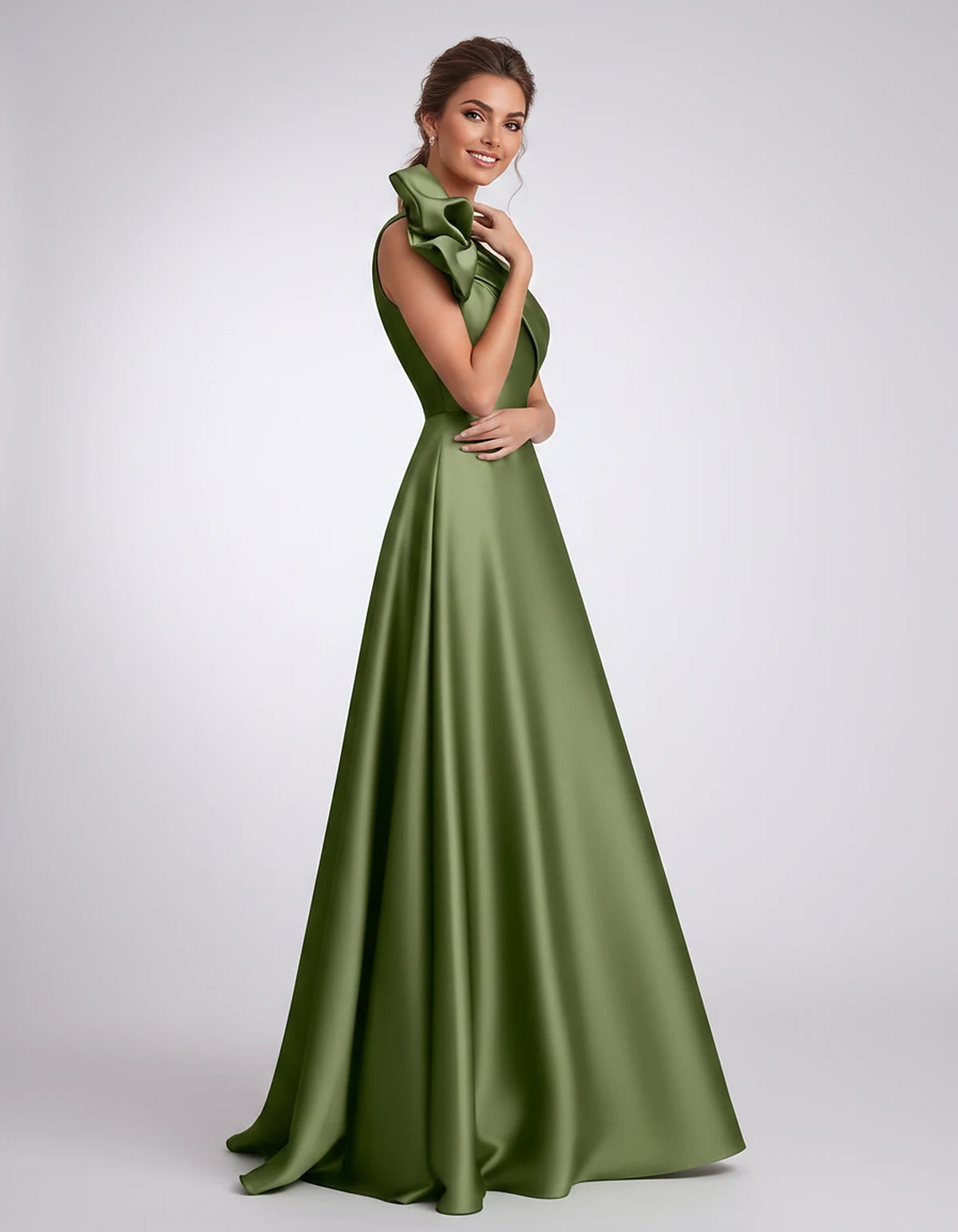 Satin One-Shoulder Sleeveless A-Line Maxi Dress for Party, Cocktail, Evening, Wedding Guest, Formal Events & Summer Occasions