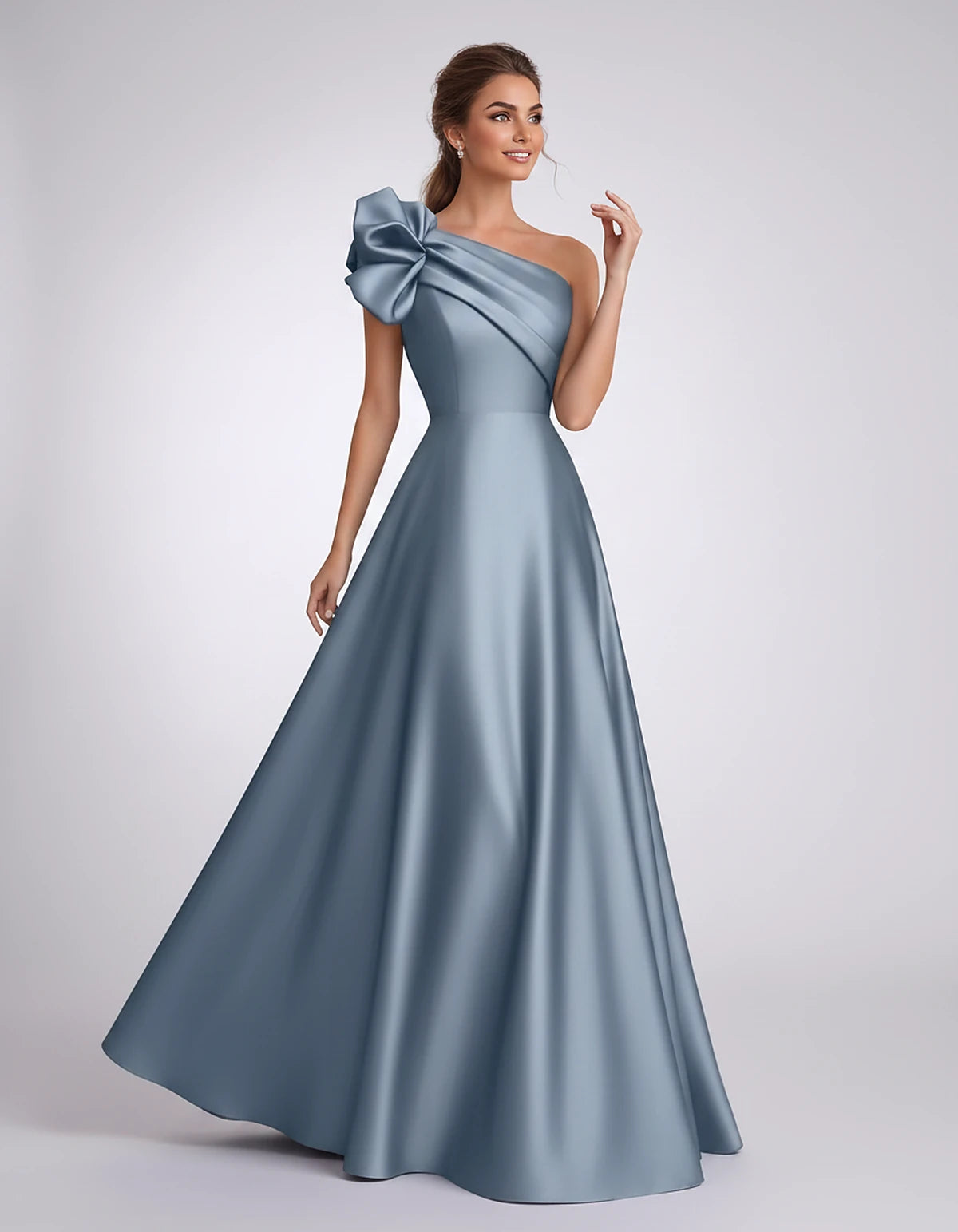 Satin One-Shoulder Sleeveless A-Line Maxi Dress for Party, Cocktail, Evening, Wedding Guest, Formal Events & Summer Occasions