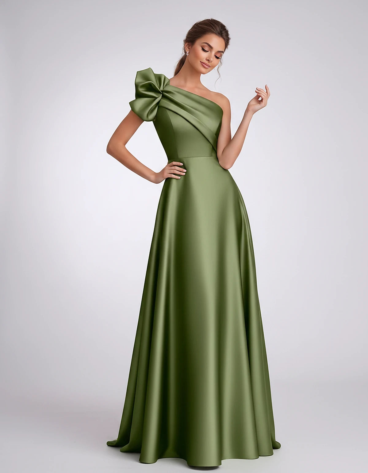 Satin One-Shoulder Sleeveless A-Line Maxi Dress for Party, Cocktail, Evening, Wedding Guest, Formal Events & Summer Occasions