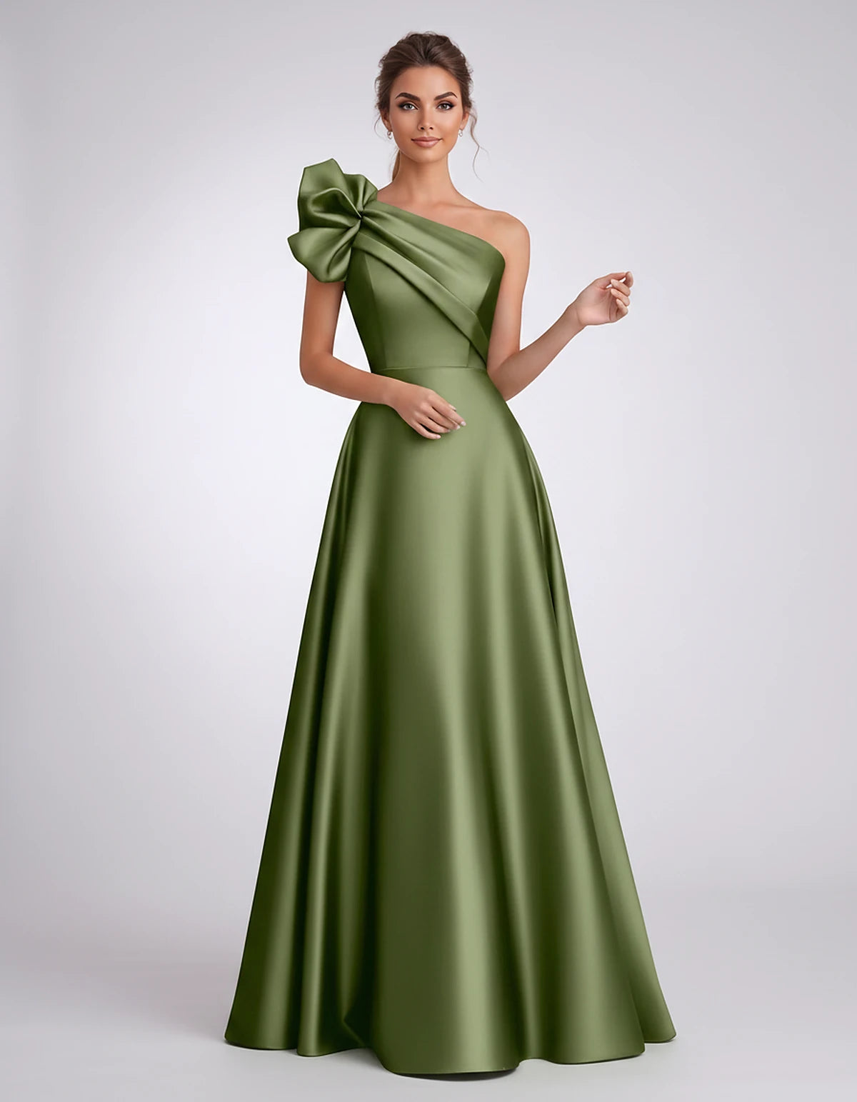 Satin One-Shoulder Sleeveless A-Line Maxi Dress for Party, Cocktail, Evening, Wedding Guest, Formal Events & Summer Occasions