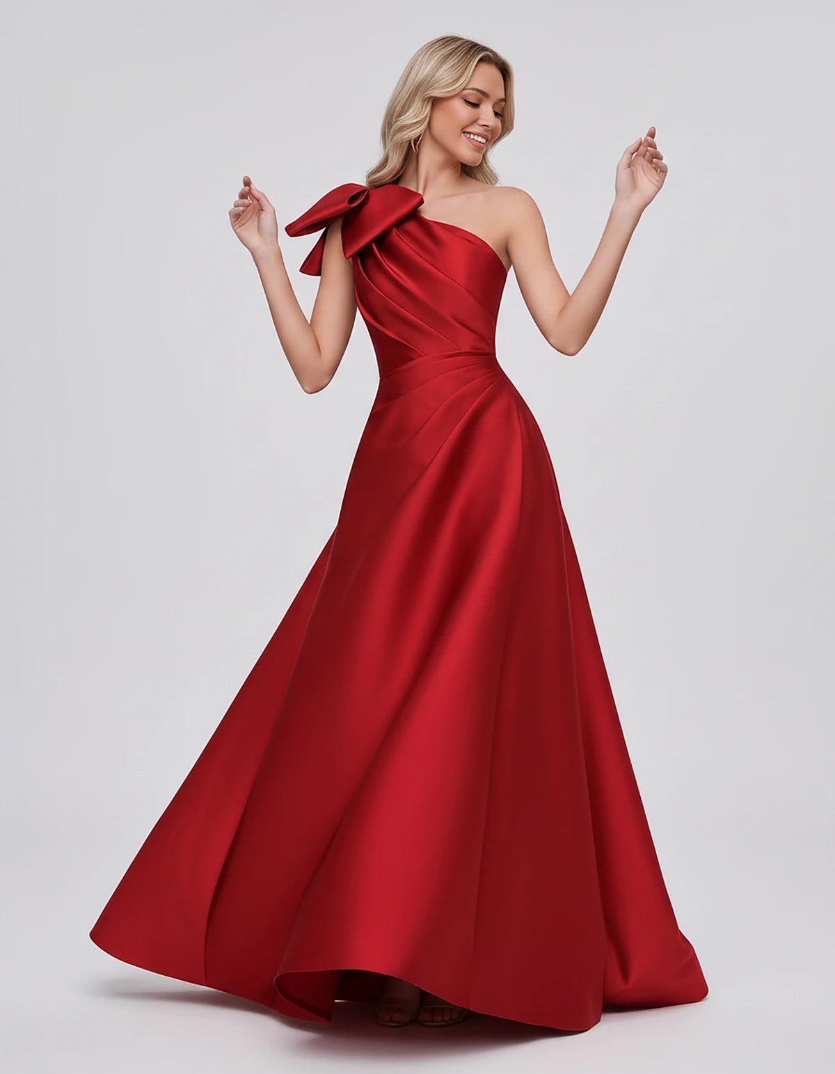 Satin Sleeveless One-Shoulder A-Line Maxi Dress with Bow for Prom, Party, Cocktail, Evening, Wedding Guest & Summer Events, f