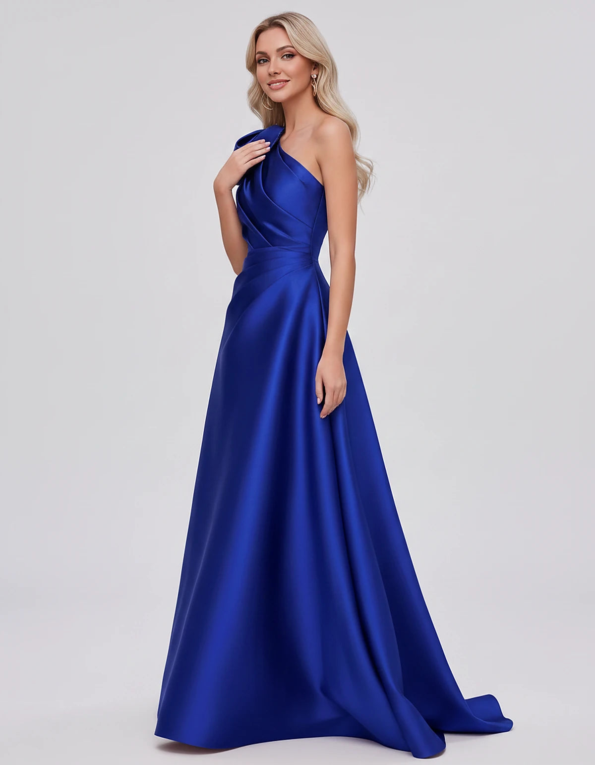 Satin Sleeveless One-Shoulder A-Line Maxi Dress with Bow for Prom, Party, Cocktail, Evening, Wedding Guest & Summer Events, s