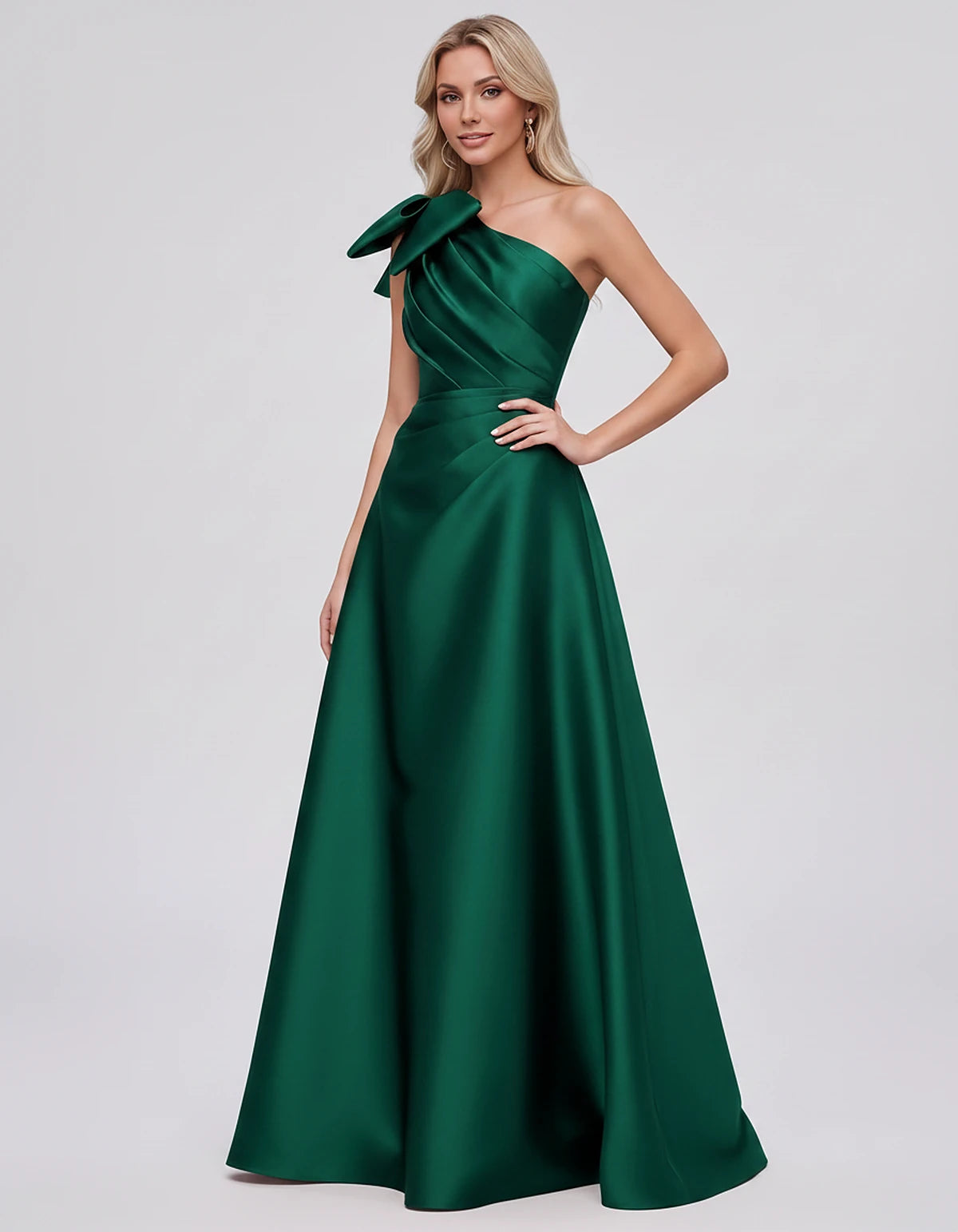Satin Sleeveless One-Shoulder A-Line Maxi Dress with Bow for Prom, Party, Cocktail, Evening, Wedding Guest & Summer Events, f