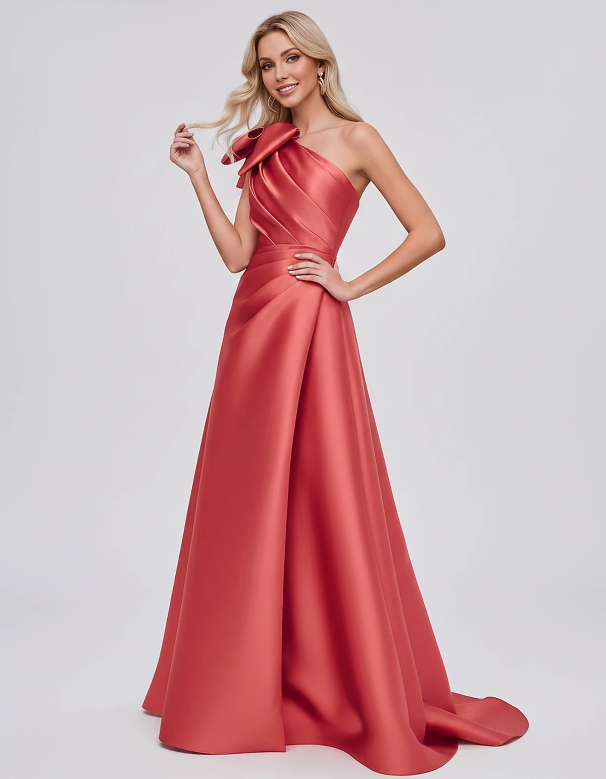 Satin Sleeveless One-Shoulder A-Line Maxi Dress with Bow for Prom, Party, Cocktail, Evening, Wedding Guest & Summer Events, f