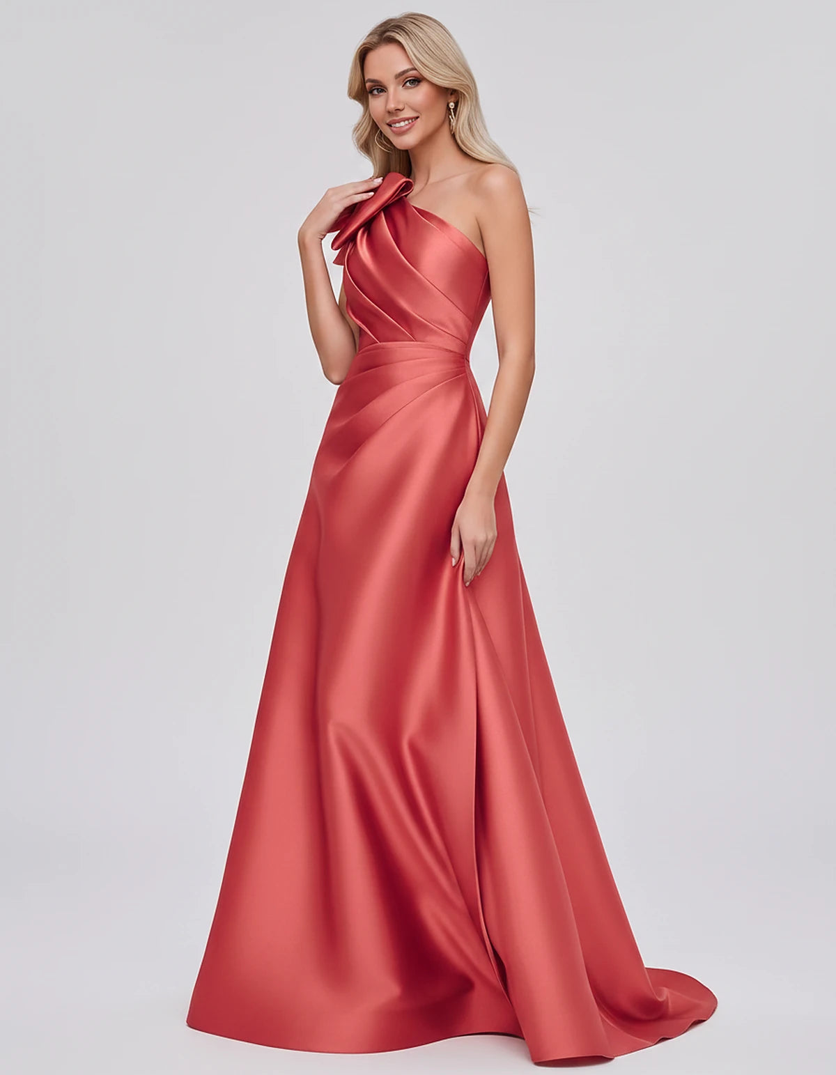 Satin Sleeveless One-Shoulder A-Line Maxi Dress with Bow for Prom, Party, Cocktail, Evening, Wedding Guest & Summer Events, f
