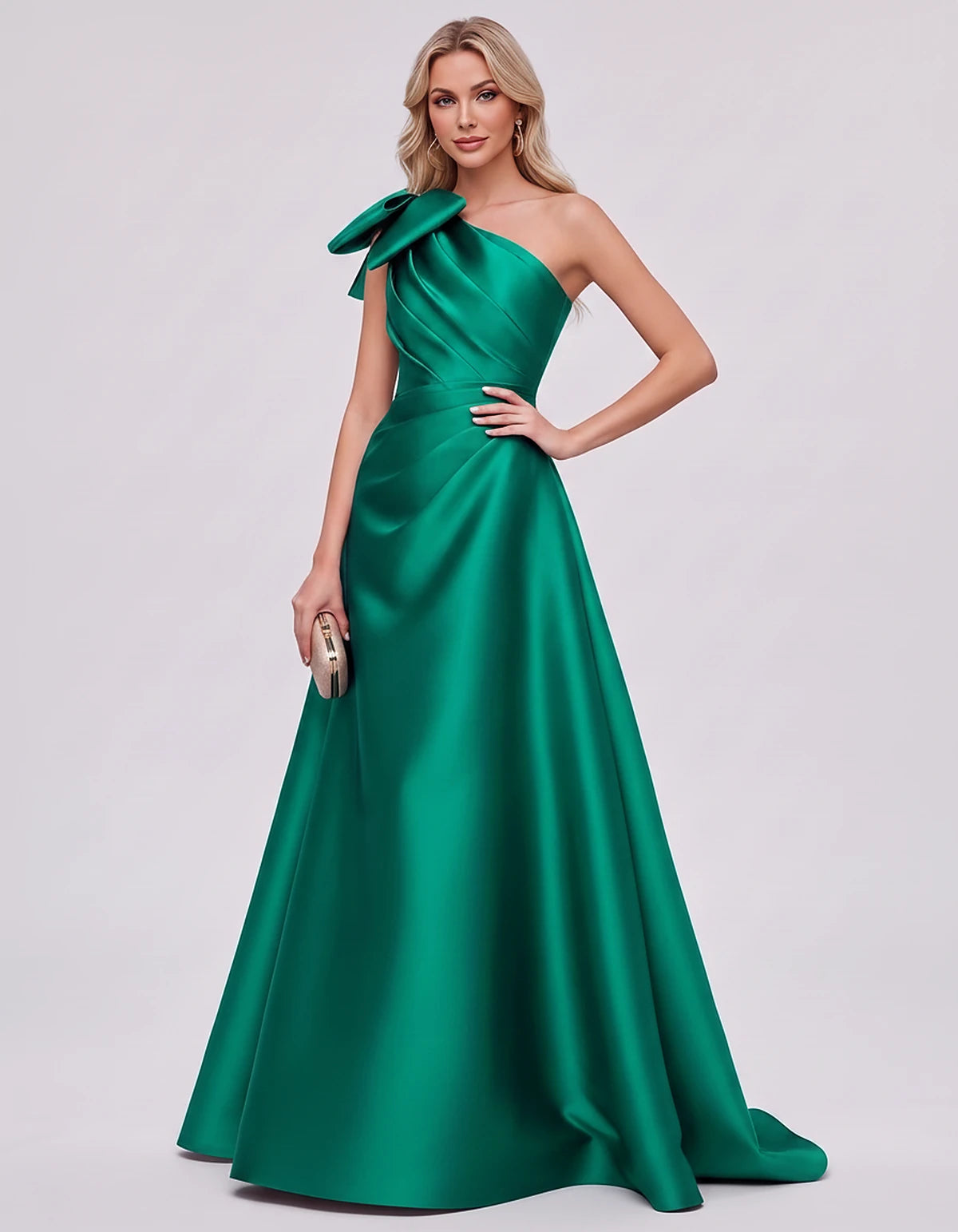 Satin Sleeveless One-Shoulder A-Line Maxi Dress with Bow for Prom, Party, Cocktail, Evening, Wedding Guest & Summer Events, f