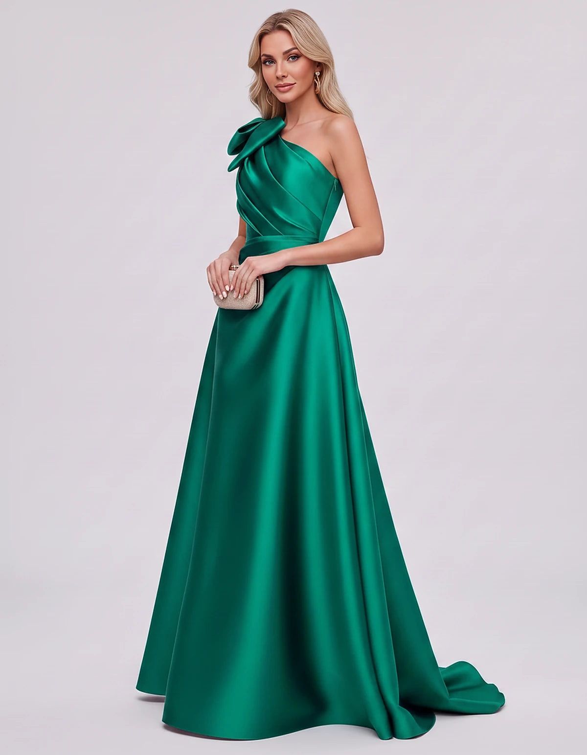 Satin Sleeveless One-Shoulder A-Line Maxi Dress with Bow for Prom, Party, Cocktail, Evening, Wedding Guest & Summer Events, s