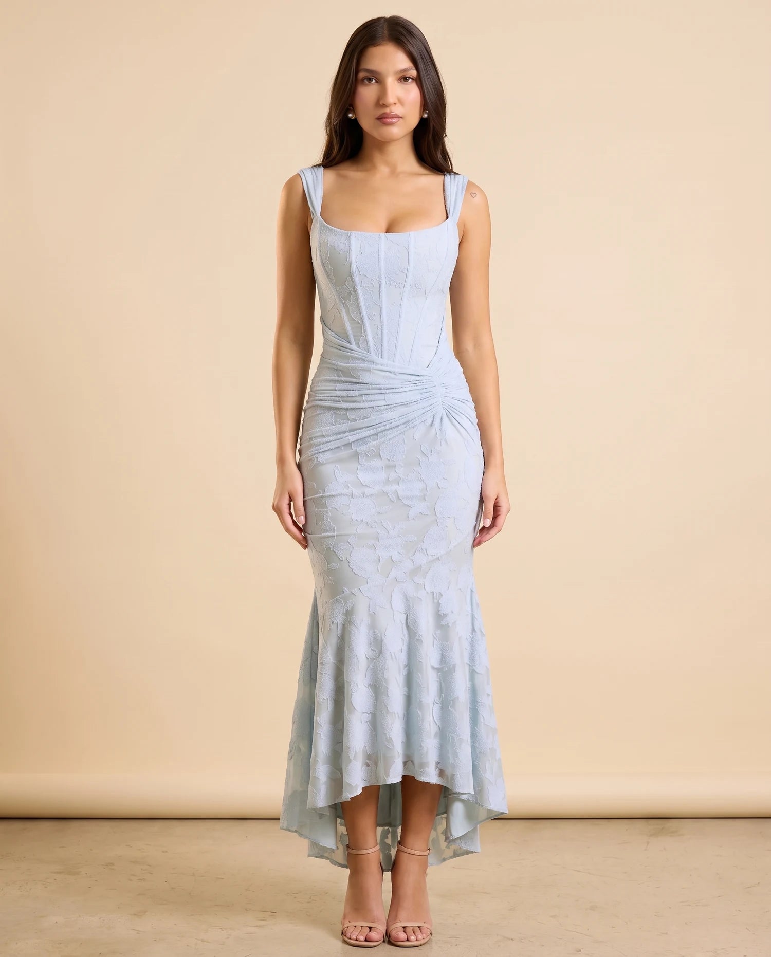 Selvia Lace Mermaid Dress Sky Blue 03-front