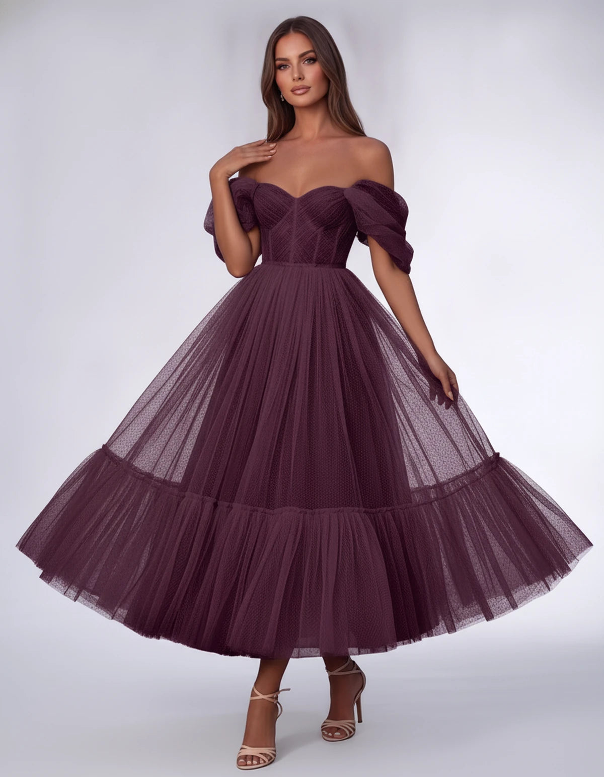 Severine Midi Dresses — Plum | SKU: SD-31681-plum-2,SD-31681-plum-4,SD-31681-plum-6,SD-31681-plum-8,SD-31681-plum-10,SD-31681-plum-12,SD-31681-plum-14,SD-31681-plum-16,SD-31681-plum-16W,SD-31681-plum-18W,SD-31681-plum-20W,SD-31681-plum-22W