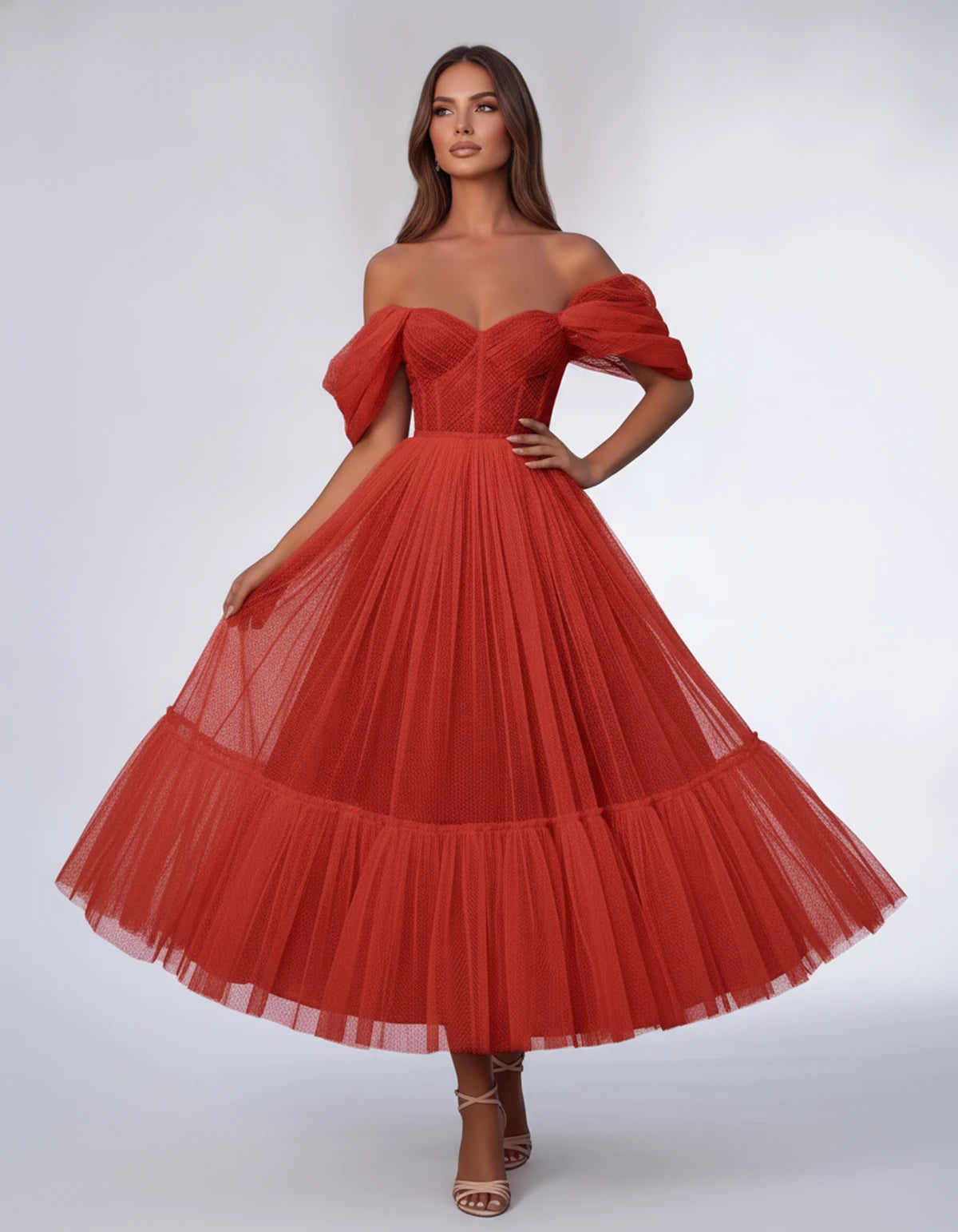 Severine Midi Dresses — Red | SKU: SD-31681-red-2,SD-31681-red-4,SD-31681-red-6,SD-31681-red-8,SD-31681-red-10,SD-31681-red-12,SD-31681-red-14,SD-31681-red-16,SD-31681-red-16W,SD-31681-red-18W,SD-31681-red-20W,SD-31681-red-22W