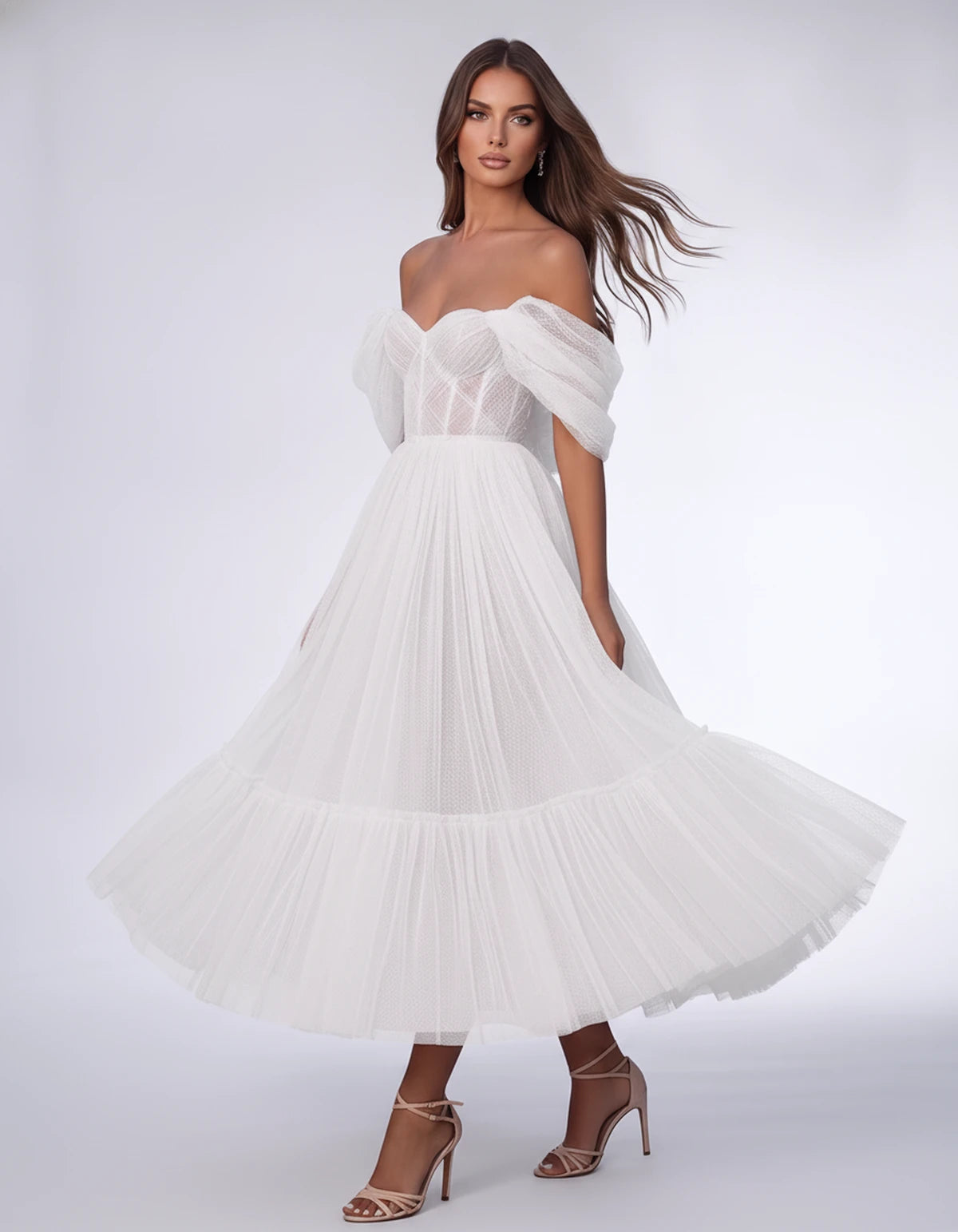 Severine Midi Dresses — White | SKU: SD-31681-white-2,SD-31681-white-4,SD-31681-white-6,SD-31681-white-8,SD-31681-white-10,SD-31681-white-12,SD-31681-white-14,SD-31681-white-16,SD-31681-white-16W,SD-31681-white-18W,SD-31681-white-20W,SD-31681-white-22W
