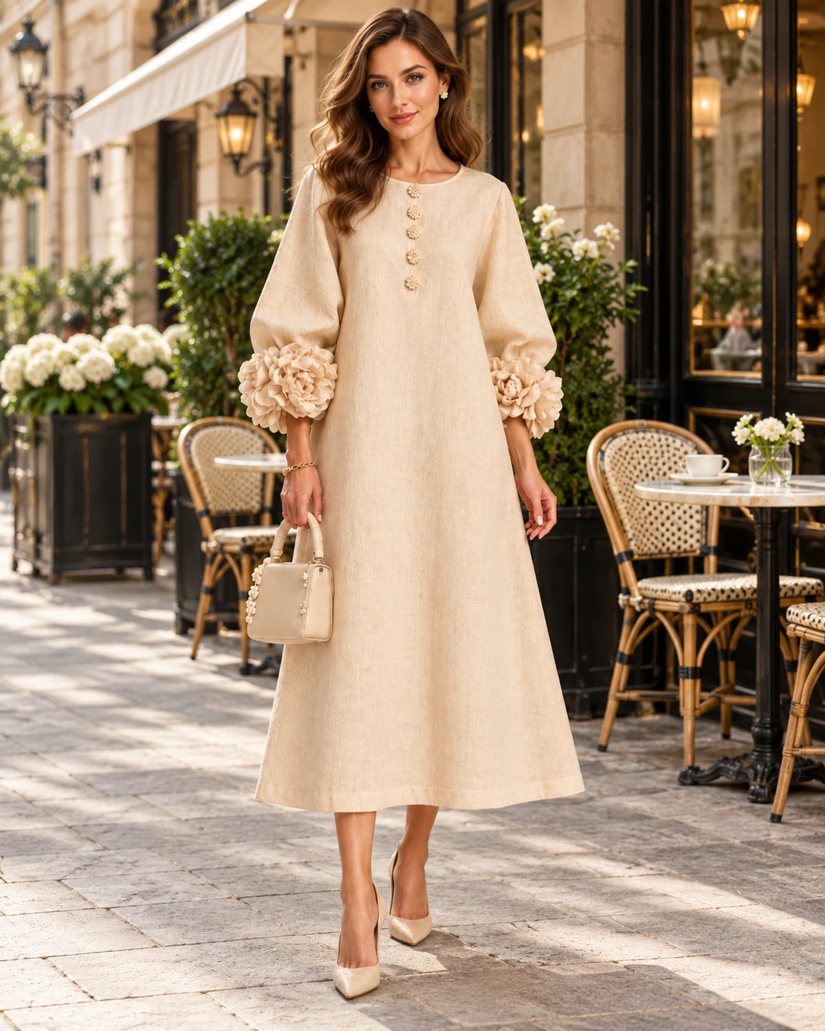 Sirena Midi Dresses — Apricot color | SKU: SD-34033-apricotcolor-XS,SD-34033-apricotcolor-S,SD-34033-apricotcolor-M,SD-34033-apricotcolor-L,SD-34033-apricotcolor-XL,SD-34033-apricotcolor-2XL