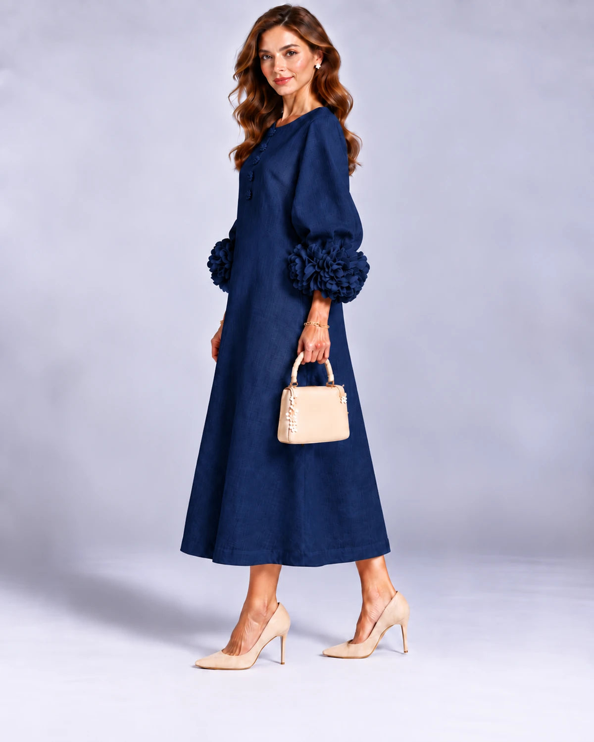 Sirena Midi Dresses — Navy | SKU: SD-34033-navy-XS,SD-34033-navy-S,SD-34033-navy-M,SD-34033-navy-L,SD-34033-navy-XL,SD-34033-navy-2XL