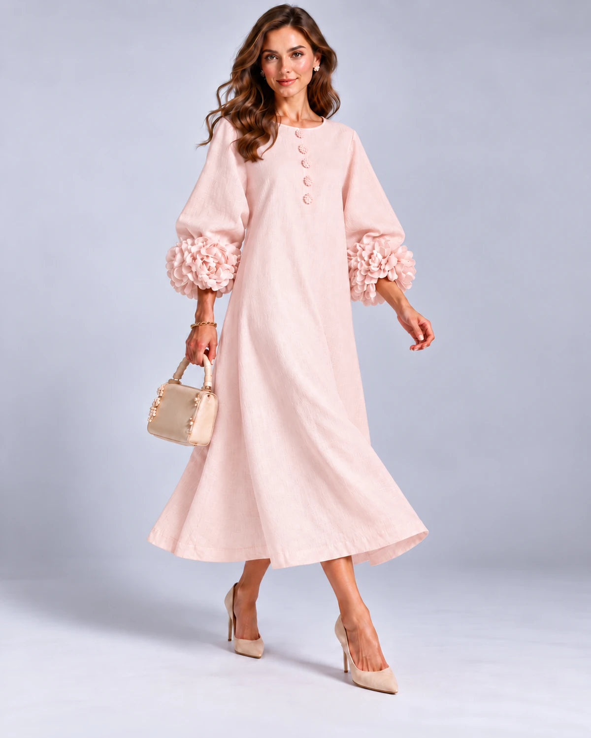 Sirena Midi Dresses — Pink | SKU: SD-34033-pink-XS,SD-34033-pink-S,SD-34033-pink-M,SD-34033-pink-L,SD-34033-pink-XL,SD-34033-pink-2XL