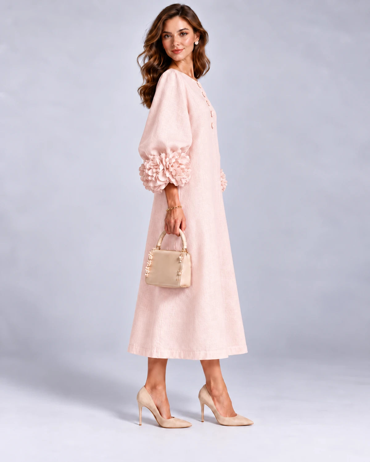 Sirena Midi Dresses — Pink | SKU: SD-34033-pink-XS,SD-34033-pink-S,SD-34033-pink-M,SD-34033-pink-L,SD-34033-pink-XL,SD-34033-pink-2XL