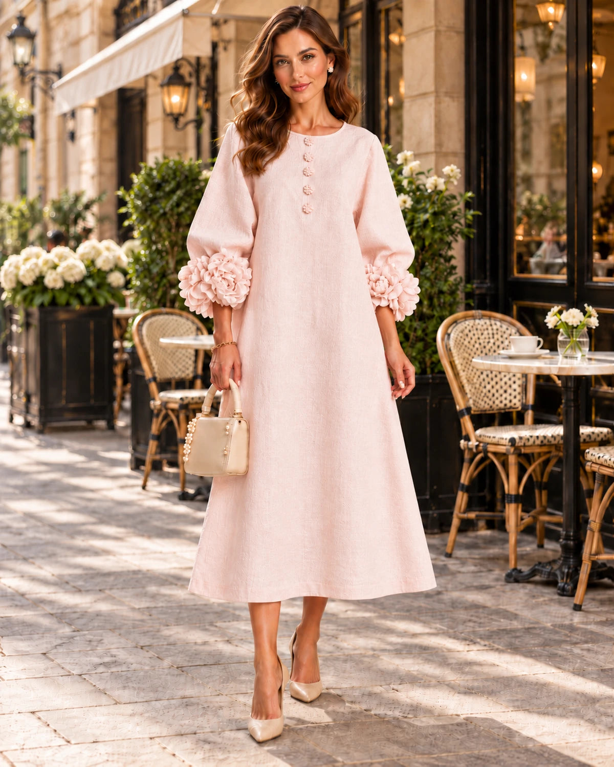 Sirena Midi Dresses — Pink | SKU: SD-34033-pink-XS,SD-34033-pink-S,SD-34033-pink-M,SD-34033-pink-L,SD-34033-pink-XL,SD-34033-pink-2XL