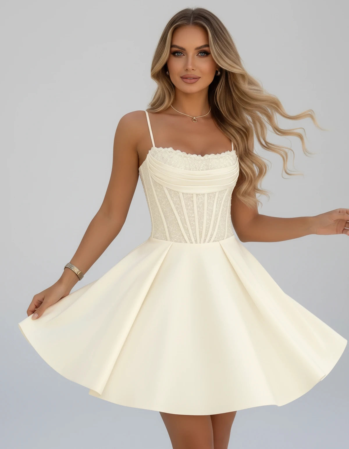 Sorbonne Mini Dress — Ivory | SKU: SD-93312-ivory-2,SD-93312-ivory-4,SD-93312-ivory-6,SD-93312-ivory-8,SD-93312-ivory-10,SD-93312-ivory-12,SD-93312-ivory-14,SD-93312-ivory-16,SD-93312-ivory-16W,SD-93312-ivory-18W,SD-93312-ivory-20W,SD-93312-ivory-22W