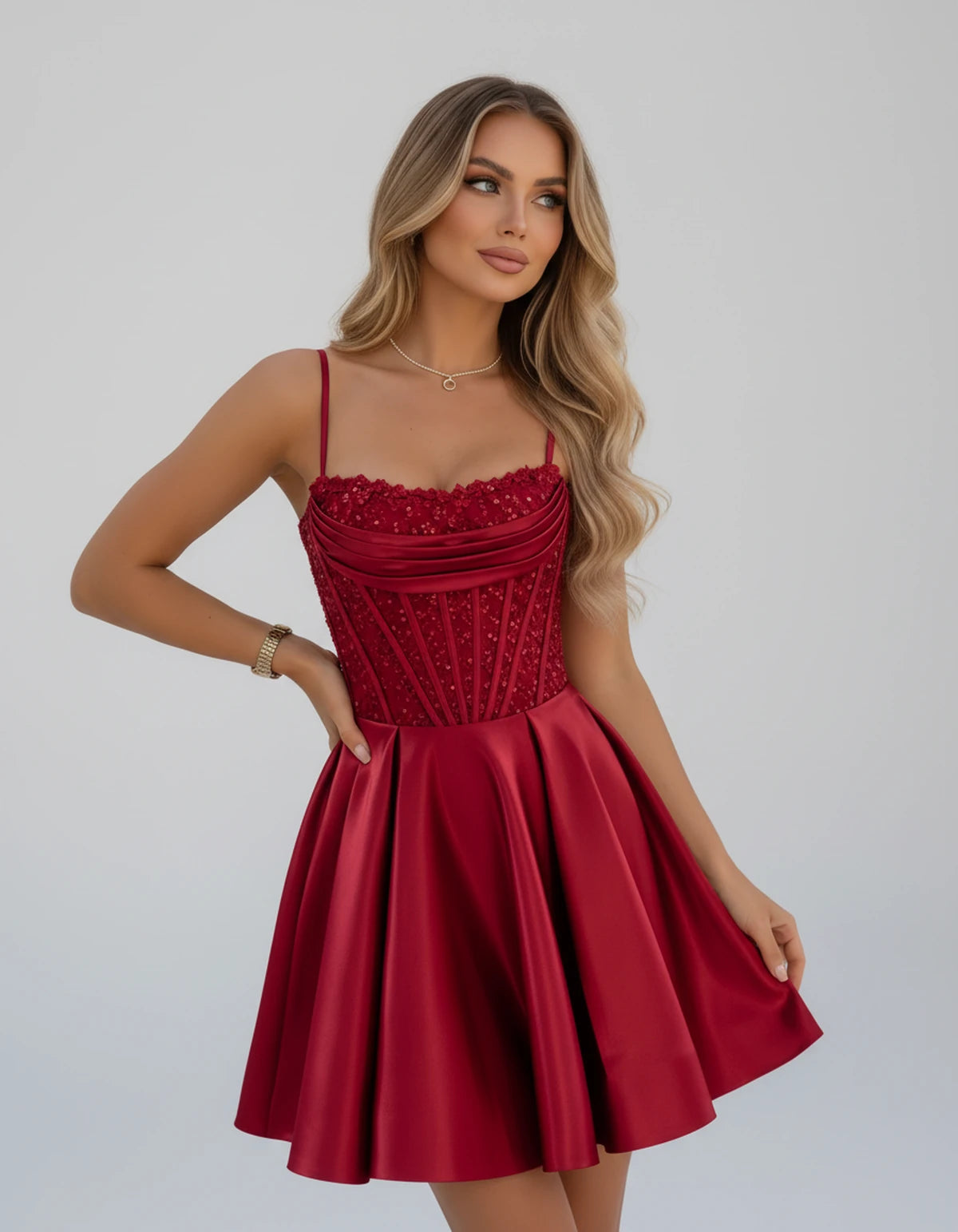 Sorbonne Mini Dress — Red | SKU: SD-93312-red-2,SD-93312-red-4,SD-93312-red-6,SD-93312-red-8,SD-93312-red-10,SD-93312-red-12,SD-93312-red-14,SD-93312-red-16,SD-93312-red-16W,SD-93312-red-18W,SD-93312-red-20W,SD-93312-red-22W