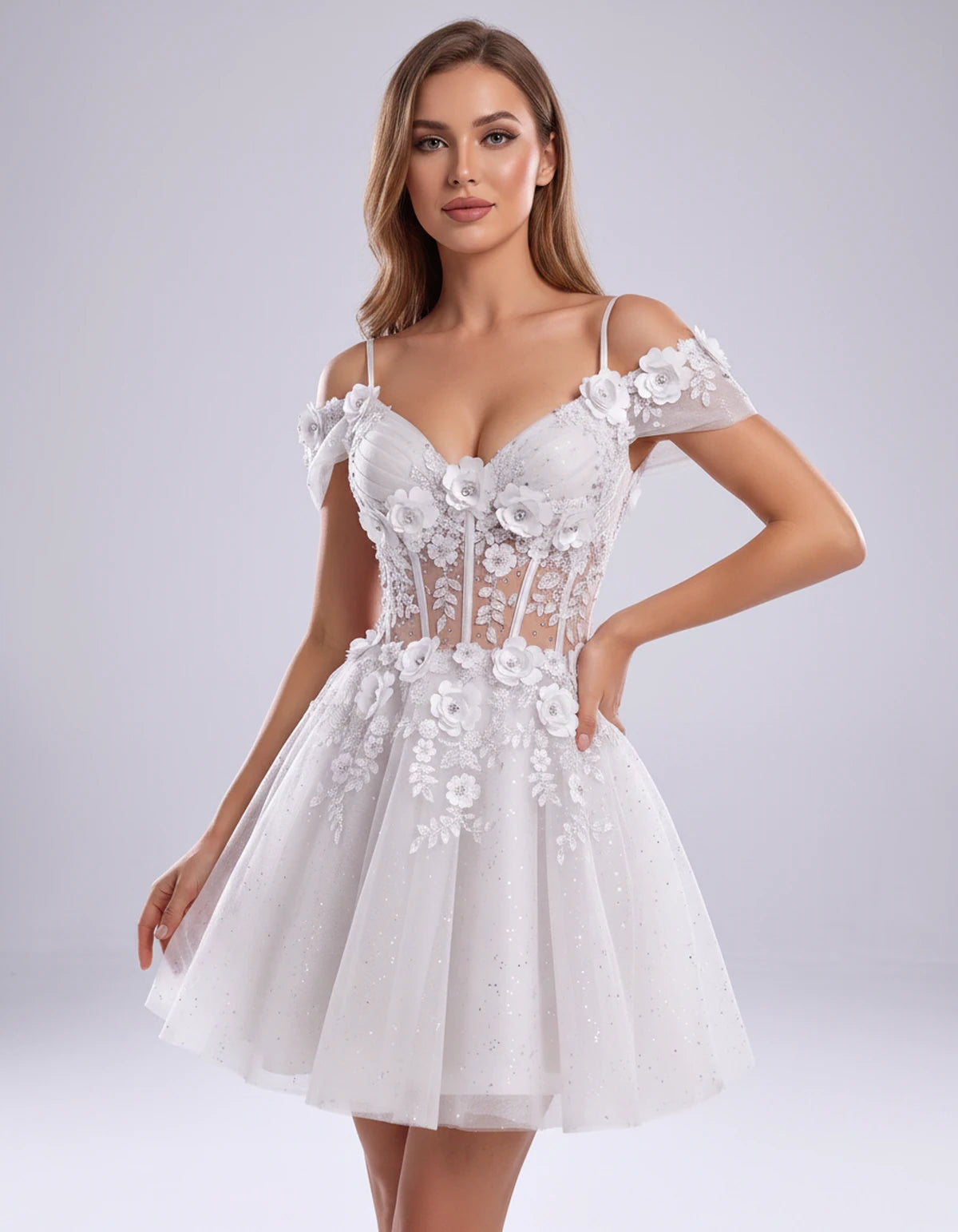 Sorrento Mini Dress — White | SKU: SD-31432-white-2,SD-31432-white-4,SD-31432-white-6,SD-31432-white-8,SD-31432-white-10,SD-31432-white-12,SD-31432-white-14,SD-31432-white-16,SD-31432-white-16W,SD-31432-white-18W,SD-31432-white-20W,SD-31432-white-22W