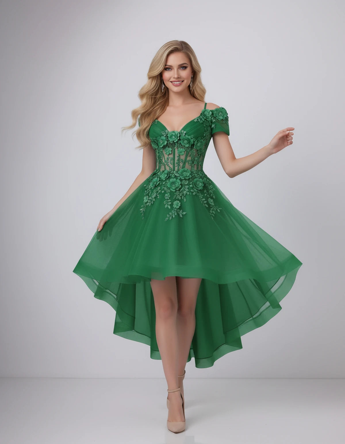 Stellaria Mini Dress — Green | SKU: SD-42385-green-2,SD-42385-green-4,SD-42385-green-6,SD-42385-green-8,SD-42385-green-10,SD-42385-green-12,SD-42385-green-14,SD-42385-green-16,SD-42385-green-18W,SD-42385-green-20W,SD-42385-green-22W,SD-42385-green-24W