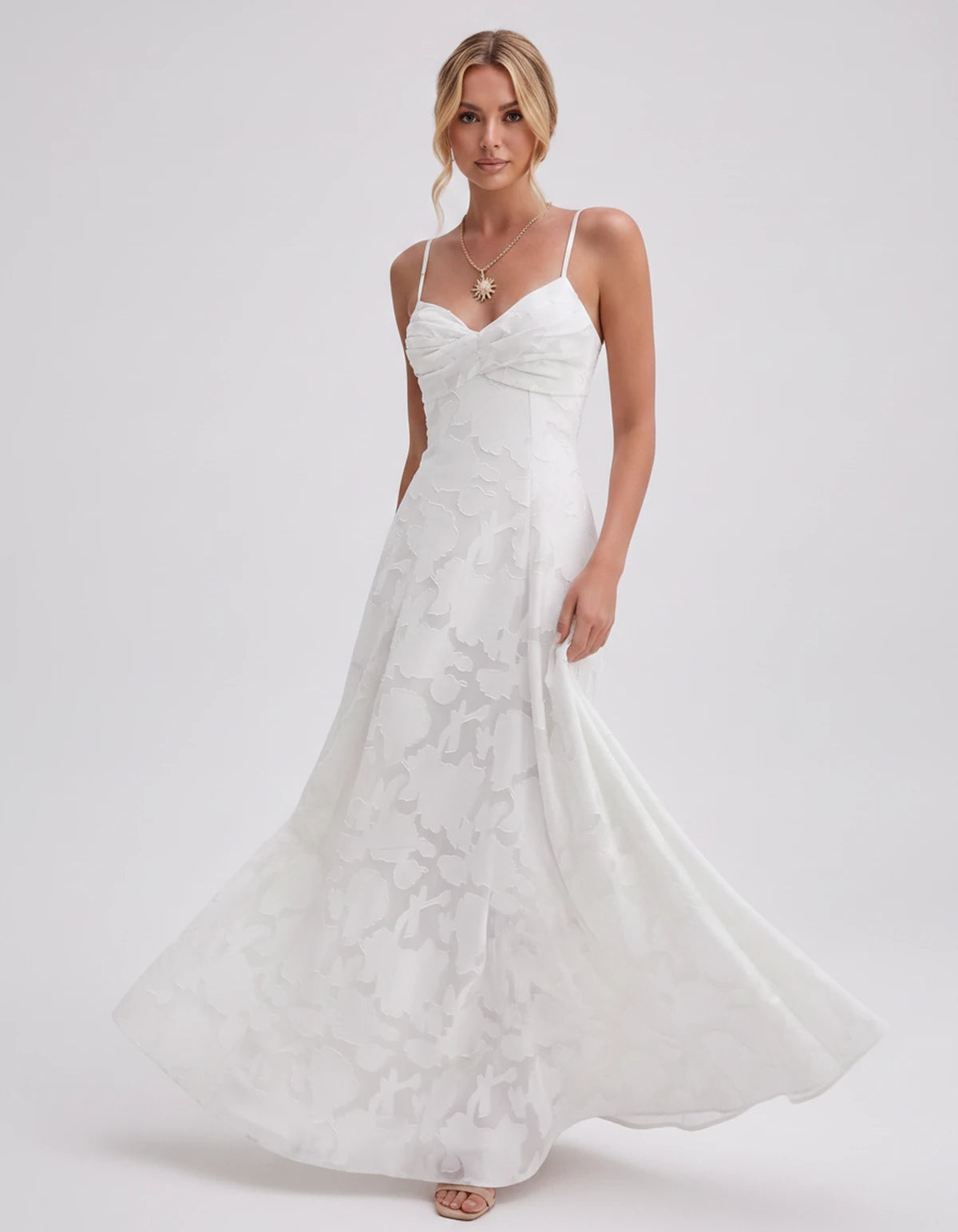 Sylvaine Maxi Dress — White | SKU: SD-93117-white-2,SD-93117-white-4,SD-93117-white-6,SD-93117-white-8,SD-93117-white-10,SD-93117-white-12,SD-93117-white-14,SD-93117-white-16,SD-93117-white-16W,SD-93117-white-18W,SD-93117-white-20W,SD-93117-white-22W