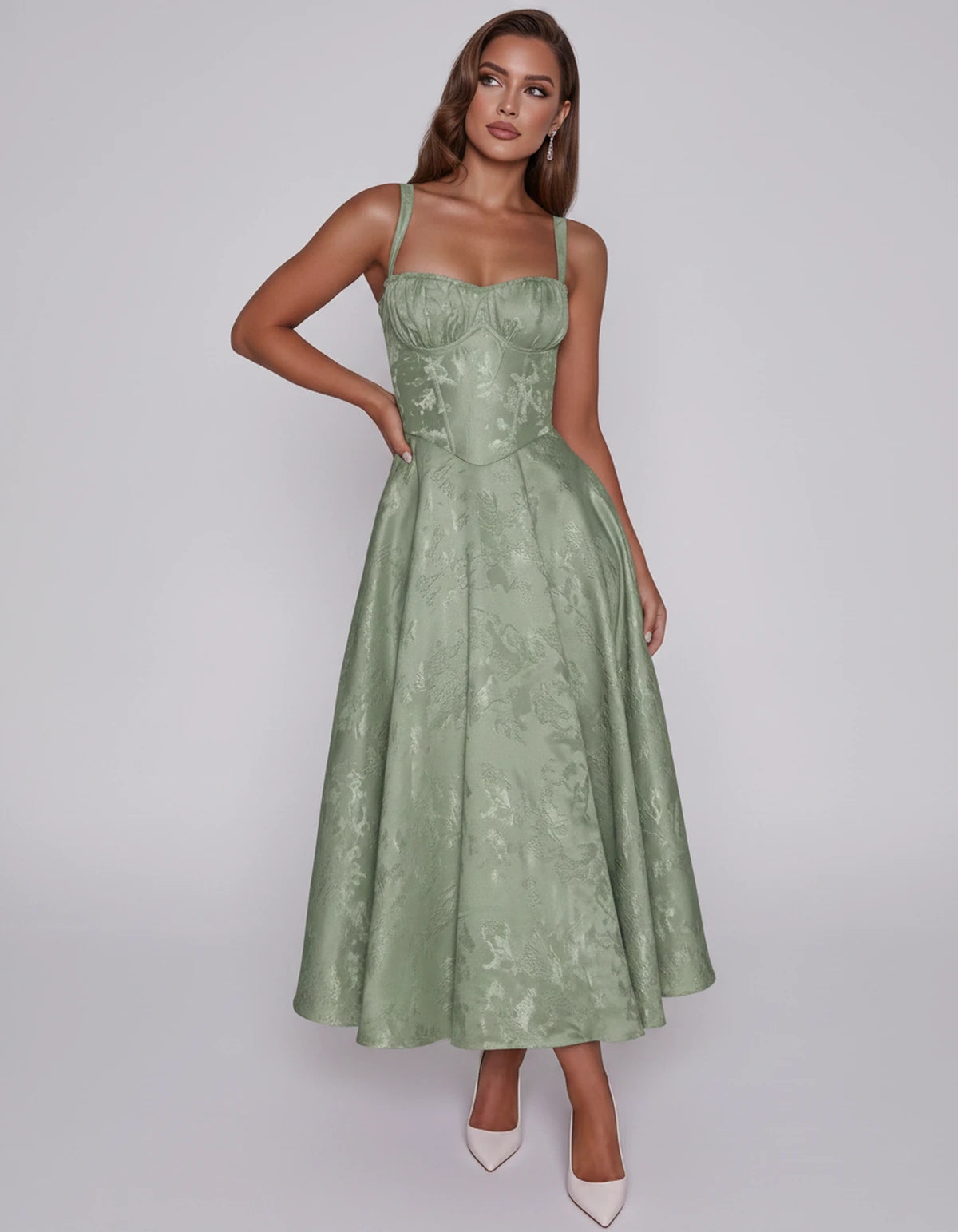 Tavira Midi Dresses — Sage Green | SKU: SD-43065-sagegreen-2,SD-43065-sagegreen-4,SD-43065-sagegreen-6,SD-43065-sagegreen-8,SD-43065-sagegreen-10,SD-43065-sagegreen-12,SD-43065-sagegreen-14,SD-43065-sagegreen-16,SD-43065-sagegreen-16W,SD-43065-sagegreen-18W,SD-43065-sagegreen-20W,SD-43065-sagegreen-22W