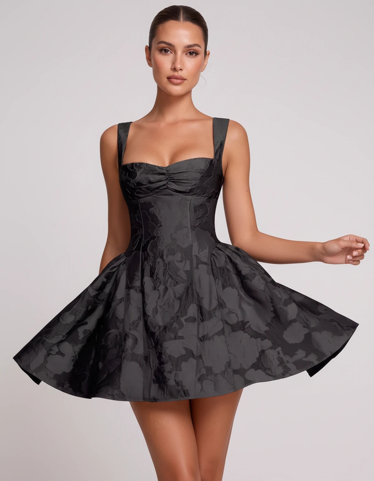 Theodora Mini Dress — Black | SKU: SD-88572-black-2,SD-88572-black-4,SD-88572-black-6,SD-88572-black-8,SD-88572-black-10,SD-88572-black-12,SD-88572-black-14,SD-88572-black-16,SD-88572-black-16W,SD-88572-black-18W,SD-88572-black-20W,SD-88572-black-22W