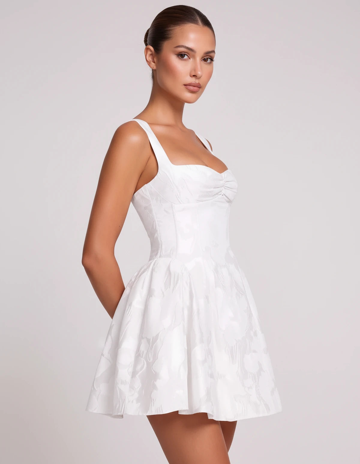 Theodora Mini Dress — White | SKU: SD-88572-white-2,SD-88572-white-4,SD-88572-white-6,SD-88572-white-8,SD-88572-white-10,SD-88572-white-12,SD-88572-white-14,SD-88572-white-16,SD-88572-white-16W,SD-88572-white-18W,SD-88572-white-20W,SD-88572-white-22W