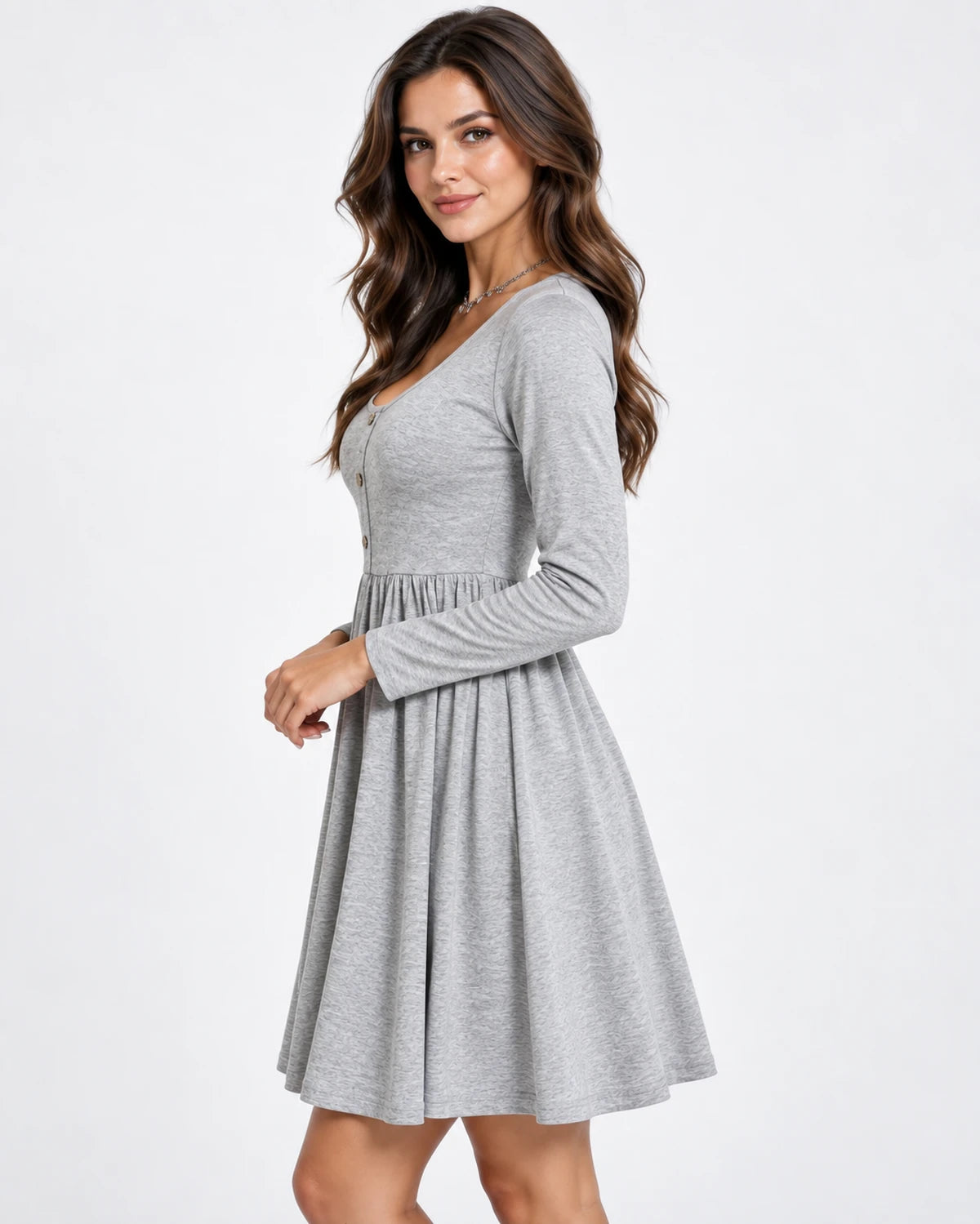 Tiphaine Mini Dress — Gray | SKU: SD-46716-gray-XS,SD-46716-gray-S,SD-46716-gray-M,SD-46716-gray-L,SD-46716-gray-XL,SD-46716-gray-2XL