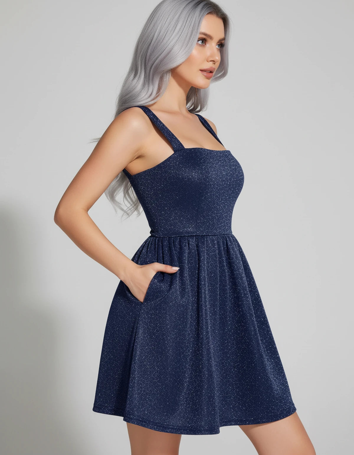 Tramontane Mini Dress — Navy | SKU: SD-44246-navy-2,SD-44246-navy-4,SD-44246-navy-6,SD-44246-navy-8,SD-44246-navy-10,SD-44246-navy-12,SD-44246-navy-14,SD-44246-navy-16,SD-44246-navy-16W,SD-44246-navy-18W,SD-44246-navy-20W