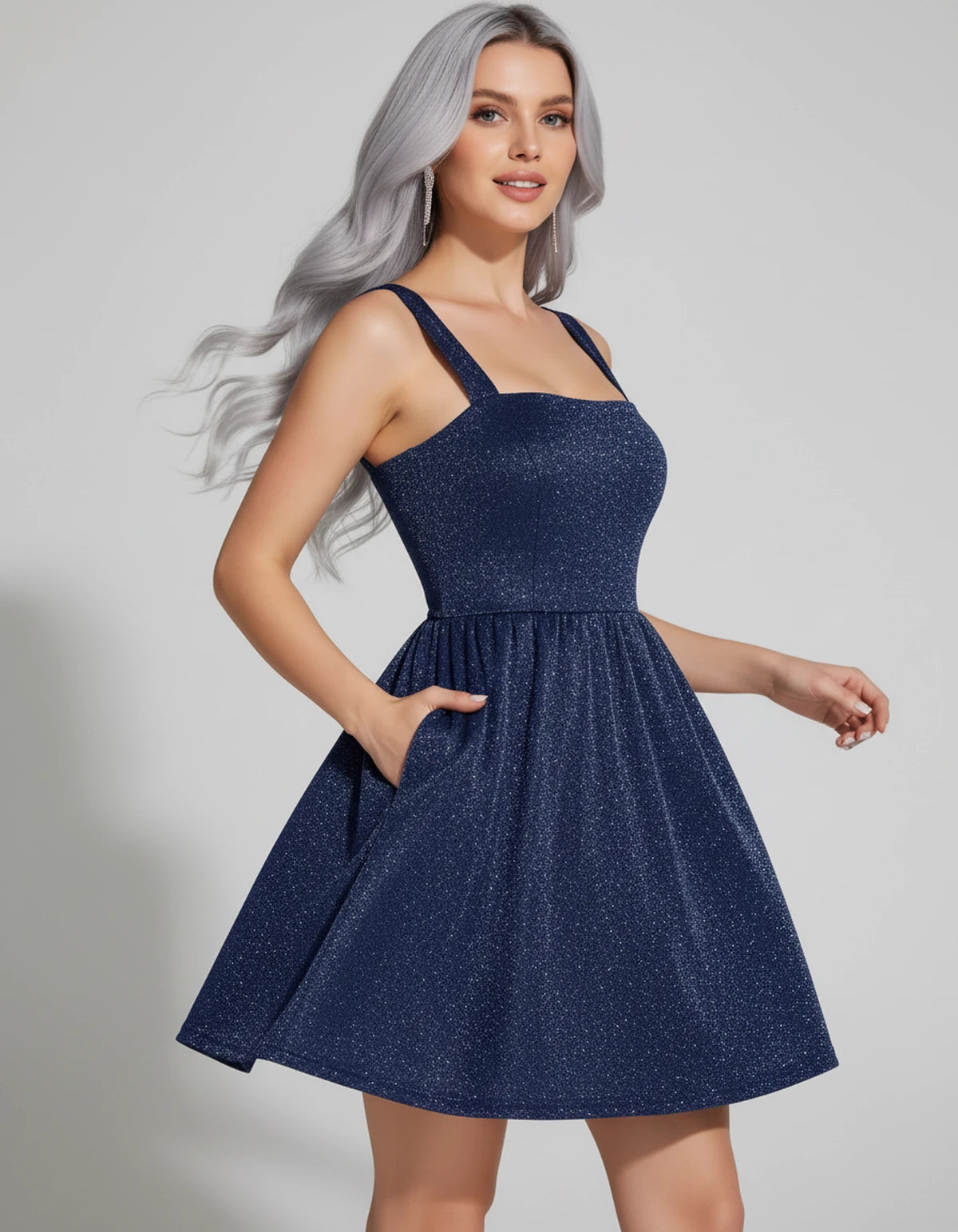 Tramontane Mini Dress — Navy | SKU: SD-44246-navy-2,SD-44246-navy-4,SD-44246-navy-6,SD-44246-navy-8,SD-44246-navy-10,SD-44246-navy-12,SD-44246-navy-14,SD-44246-navy-16,SD-44246-navy-16W,SD-44246-navy-18W,SD-44246-navy-20W
