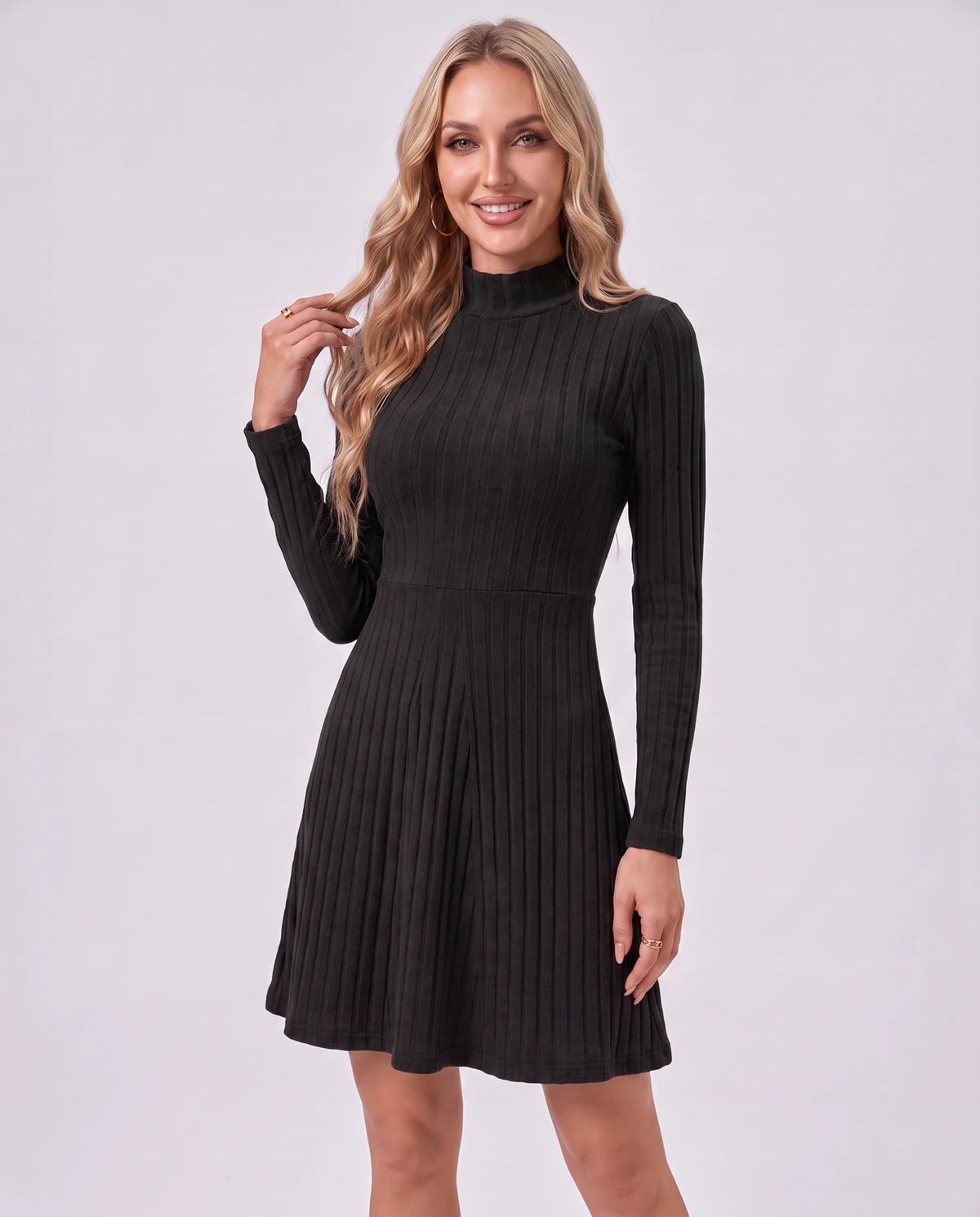 Undine Midi Dresses — Black | SKU: SD-16995-black-XS,SD-16995-black-S,SD-16995-black-M,SD-16995-black-L,SD-16995-black-XL,SD-16995-black-2XL