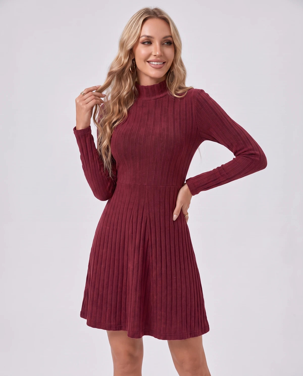 Undine Midi Dresses — Burgundy | SKU: SD-16995-burgundy-XS,SD-16995-burgundy-S,SD-16995-burgundy-M,SD-16995-burgundy-L,SD-16995-burgundy-XL,SD-16995-burgundy-2XL
