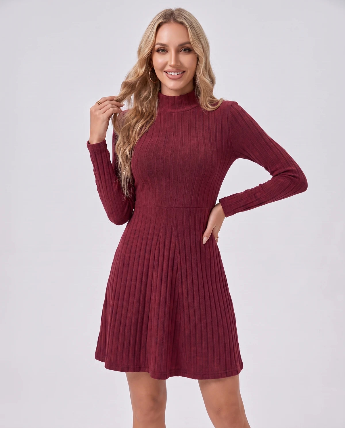 Undine Midi Dresses — Burgundy | SKU: SD-16995-burgundy-XS,SD-16995-burgundy-S,SD-16995-burgundy-M,SD-16995-burgundy-L,SD-16995-burgundy-XL,SD-16995-burgundy-2XL
