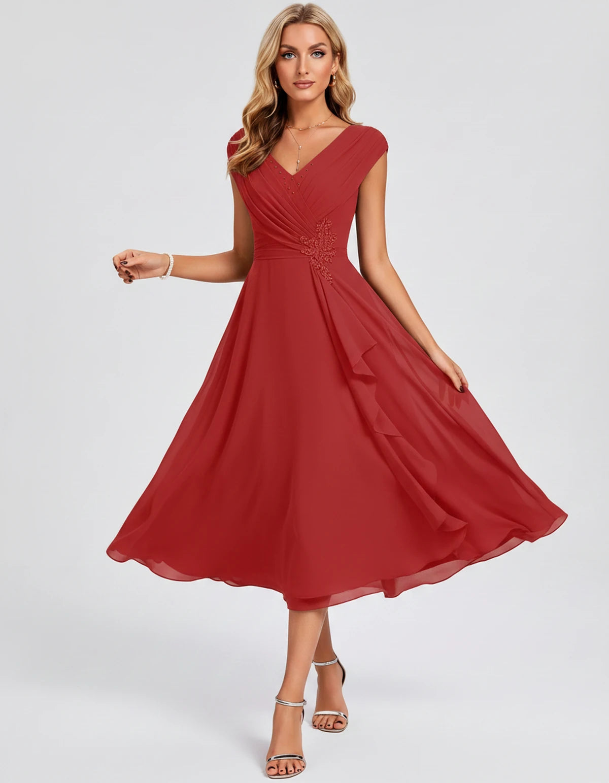 Verbena Midi Dresses — Red | SKU: SD-10524-red-2,SD-10524-red-4,SD-10524-red-6,SD-10524-red-8,SD-10524-red-10,SD-10524-red-12,SD-10524-red-14,SD-10524-red-16,SD-10524-red-16W,SD-10524-red-18W,SD-10524-red-20W,SD-10524-red-22W