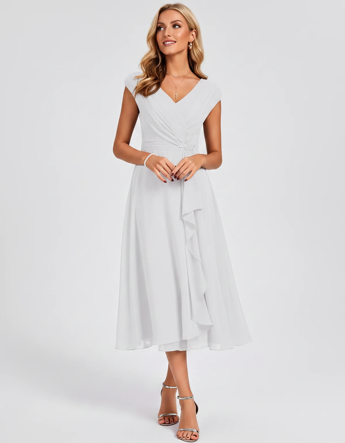Verbena Midi Dresses — White | SKU: SD-10524-white-2,SD-10524-white-4,SD-10524-white-6,SD-10524-white-8,SD-10524-white-10,SD-10524-white-12,SD-10524-white-14,SD-10524-white-16,SD-10524-white-16W,SD-10524-white-18W,SD-10524-white-20W,SD-10524-white-22W