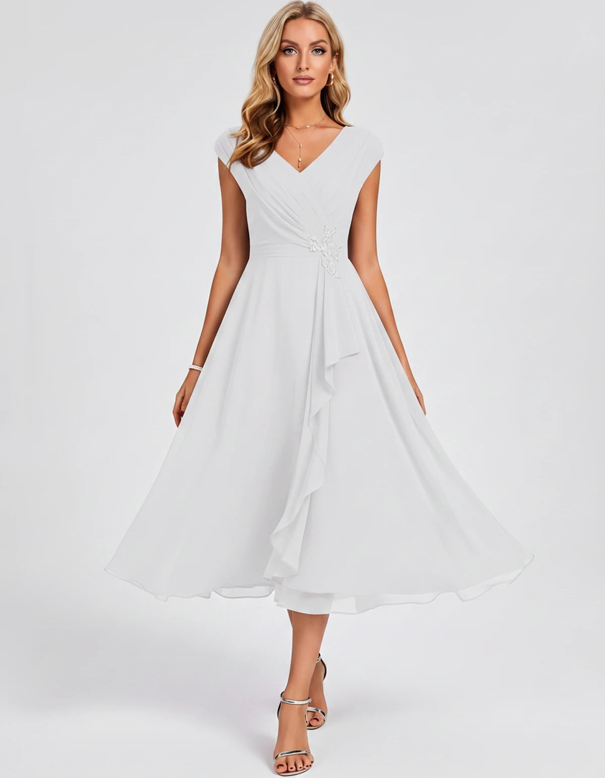 Verbena Midi Dresses — White | SKU: SD-10524-white-2,SD-10524-white-4,SD-10524-white-6,SD-10524-white-8,SD-10524-white-10,SD-10524-white-12,SD-10524-white-14,SD-10524-white-16,SD-10524-white-16W,SD-10524-white-18W,SD-10524-white-20W,SD-10524-white-22W