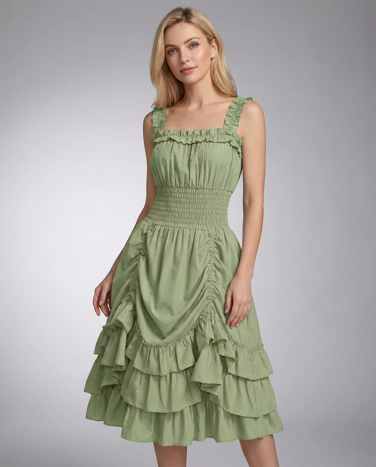 Wisteria Midi Dresses — Matcha Green