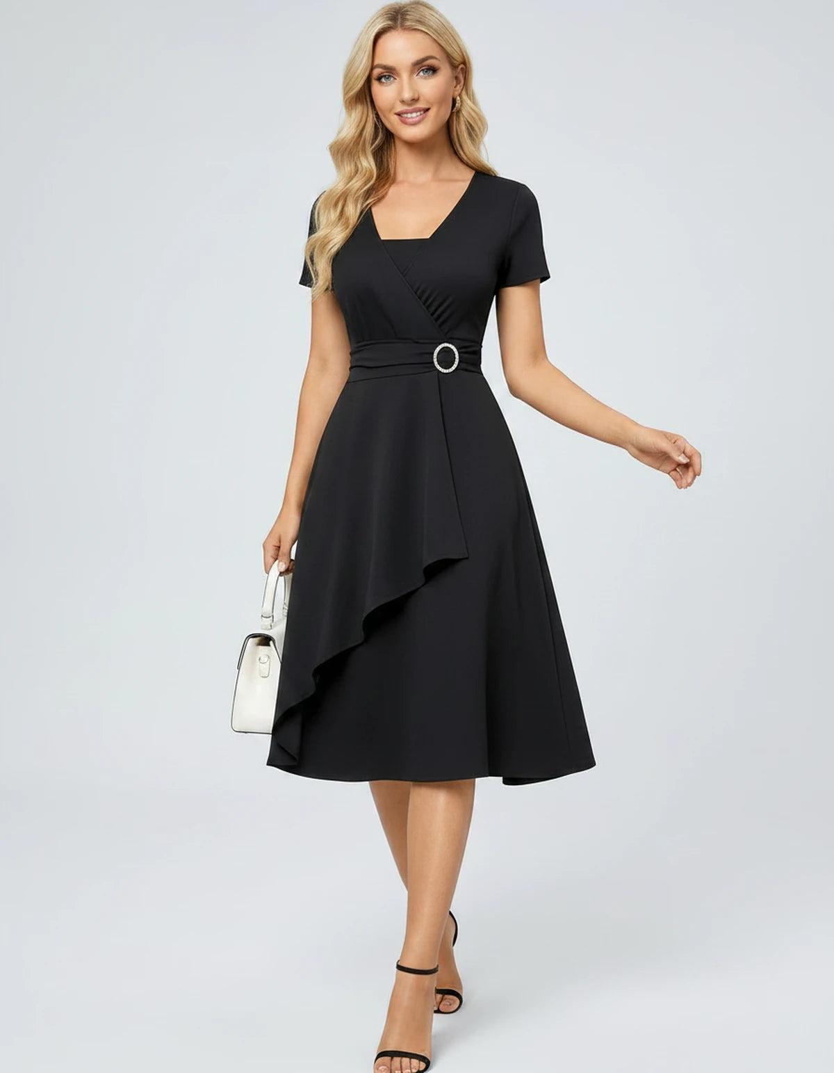 Ysolde Midi Dresses — Black | SKU: SD-54762-black-XS,SD-54762-black-S,SD-54762-black-M,SD-54762-black-L,SD-54762-black-XL,SD-54762-black-2XL
