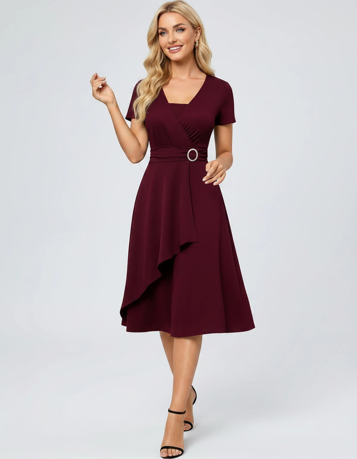 Ysolde Midi Dresses — Burgundy | SKU: SD-54762-burgundy-XS,SD-54762-burgundy-S,SD-54762-burgundy-M,SD-54762-burgundy-L,SD-54762-burgundy-XL,SD-54762-burgundy-2XL