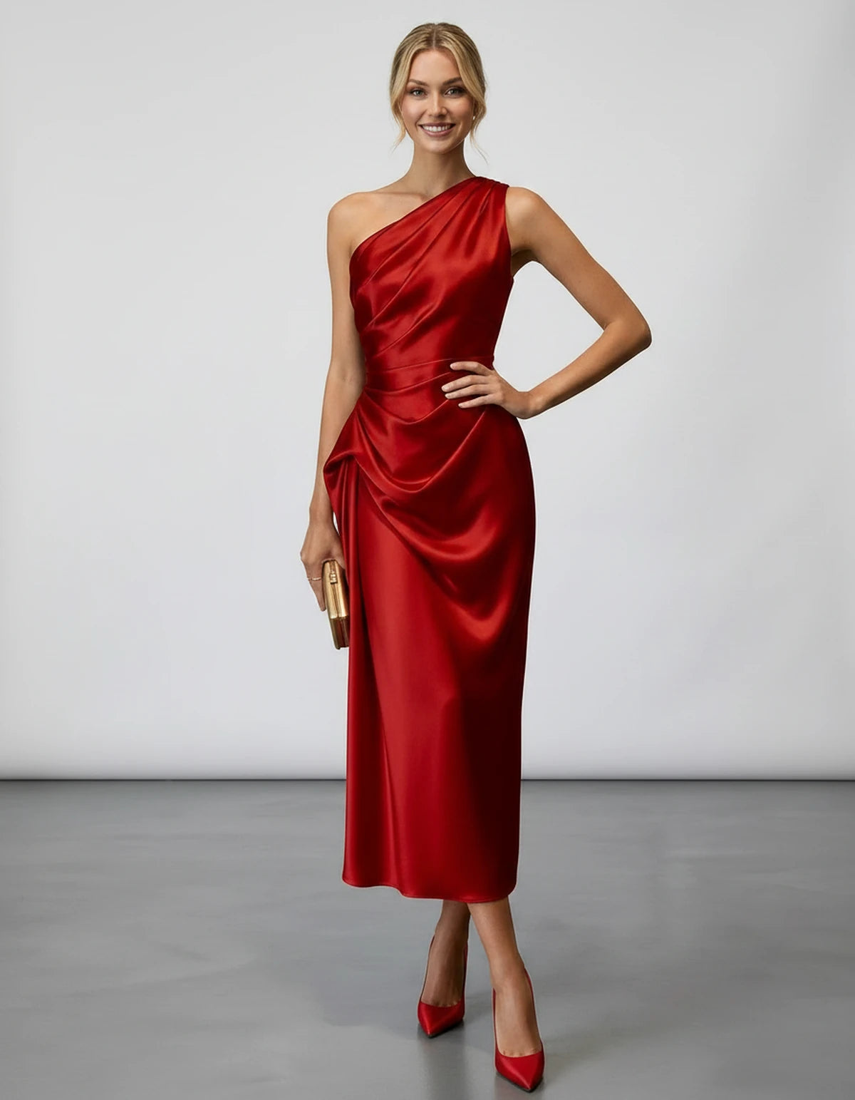 Zelaria Midi Dresses — Red | SKU: SD-88065-red-XS,SD-88065-red-S,SD-88065-red-M,SD-88065-red-L,SD-88065-red-XL,SD-88065-red-2XL