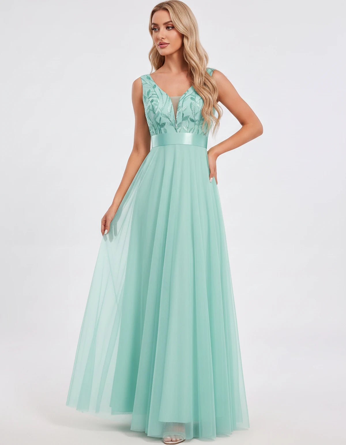 Zinnia Maxi Dress — Green | SKU: SD-13325-green-2,SD-13325-green-4,SD-13325-green-6,SD-13325-green-8,SD-13325-green-10,SD-13325-green-12,SD-13325-green-14,SD-13325-green-16,SD-13325-green-16W,SD-13325-green-18W,SD-13325-green-20W,SD-13325-green-22W